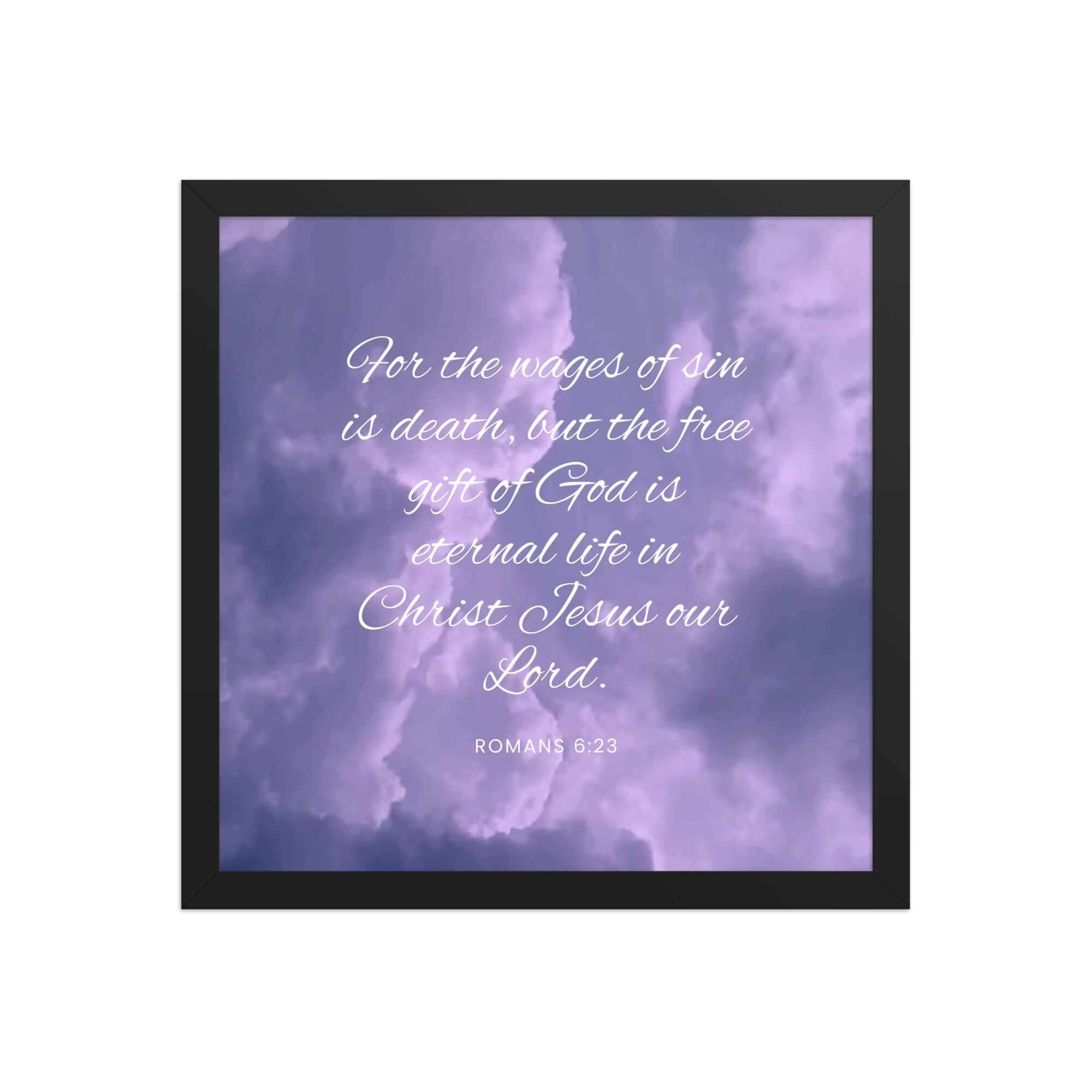 Romans 6:23 Bible Verse, free gift Premium Luster Photo Paper Framed Poster Wall Art Black 14″×14″