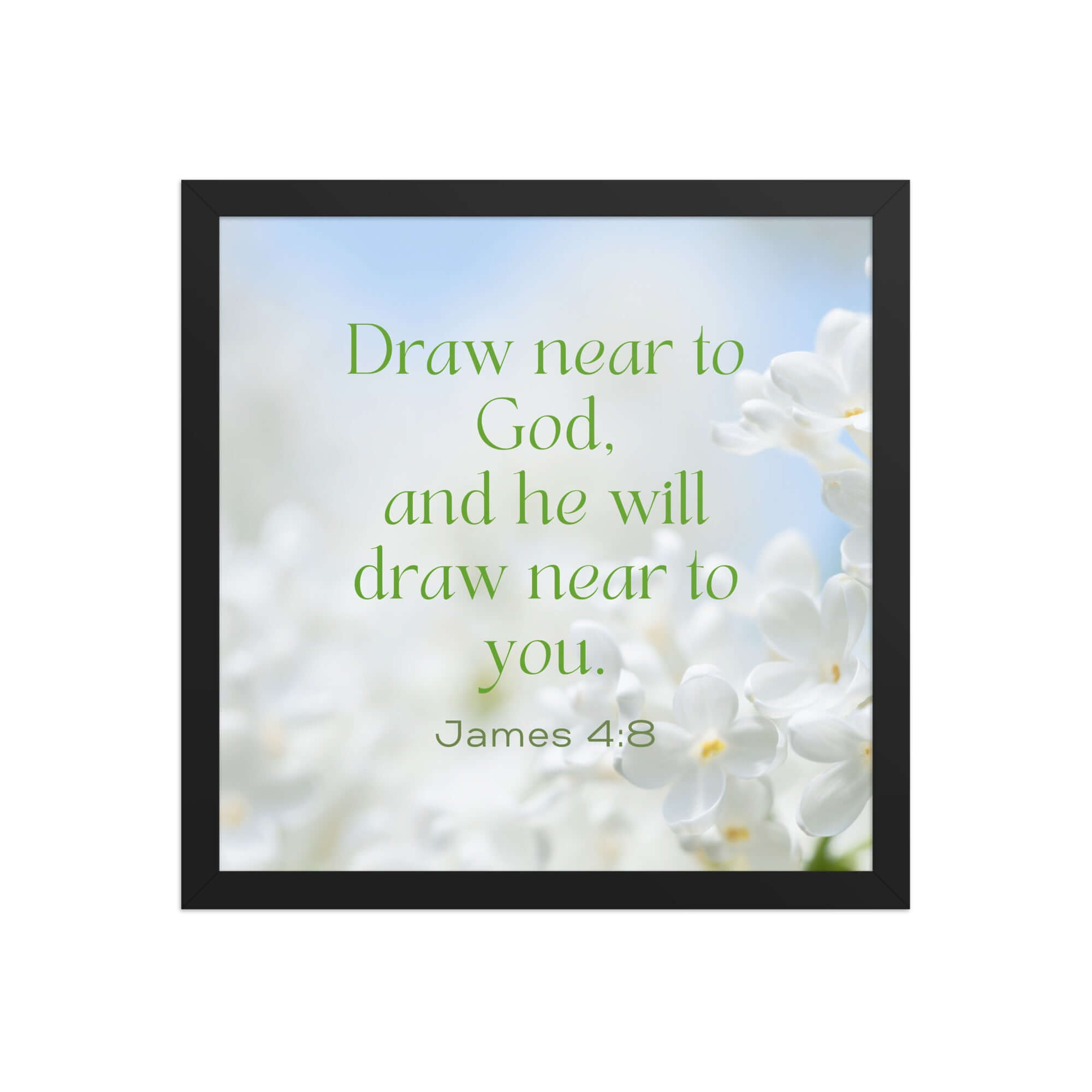 James 4:8 Bible Verse, Draw near Premium Luster Photo Paper Framed Poster Wall Art Black 14″×14″