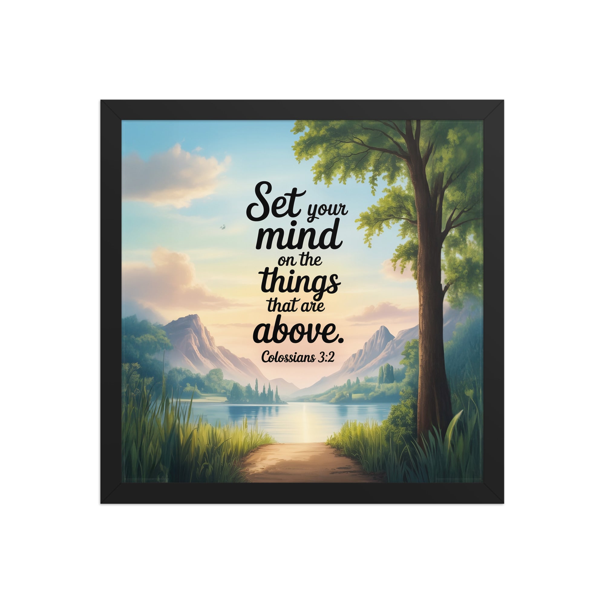 Colossians 3:2 Bible Verse Set Premium Luster Photo Paper Framed Poster Black 14″×14″