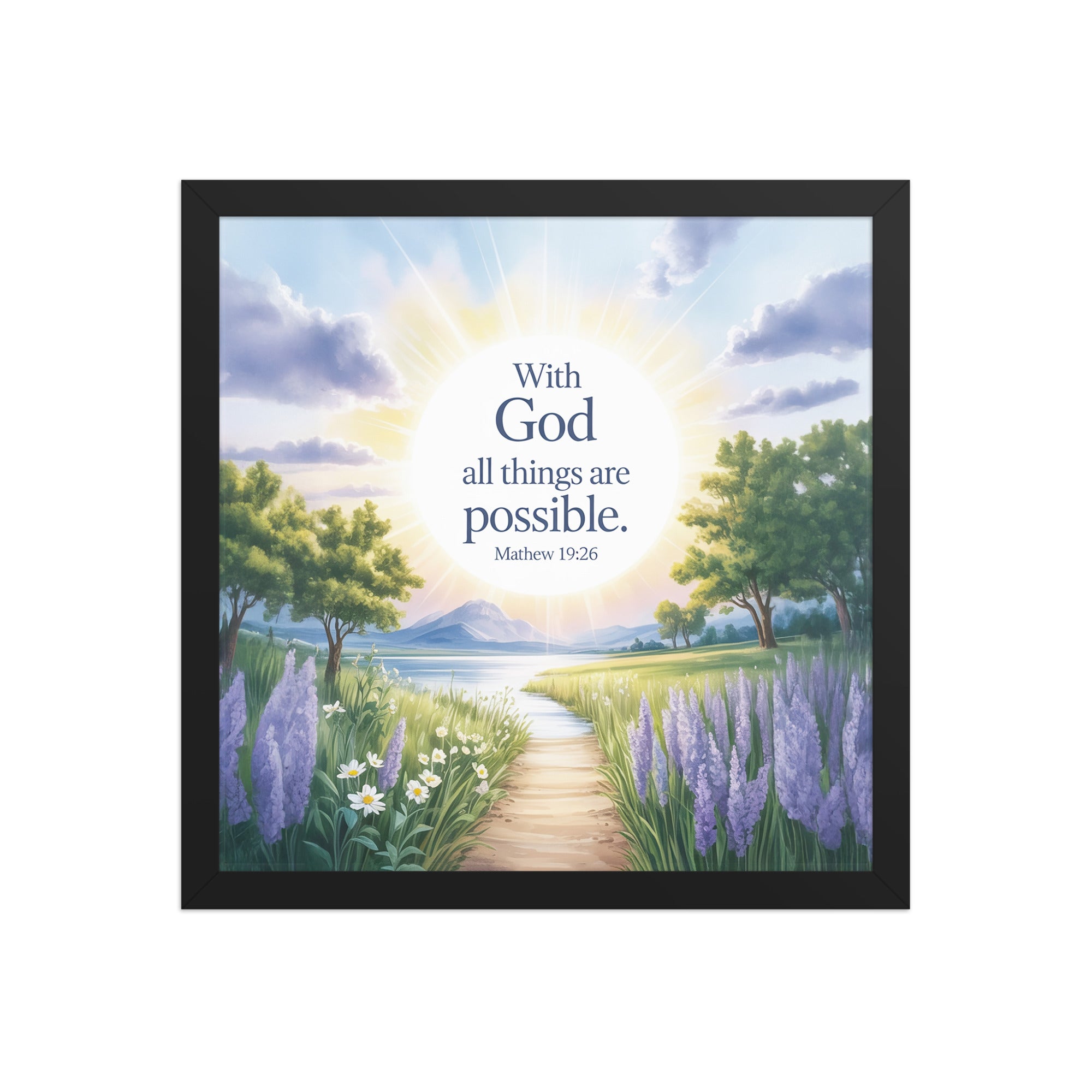 Matthew 19:26 Bible Verse Looking at Premium Luster Photo Paper Framed Poster Black 14″×14″