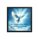 John 14:26 Bible Verse, Holy Spirit Dove Premium Luster Photo Paper Framed Poster Wall Art Black 14″×14″