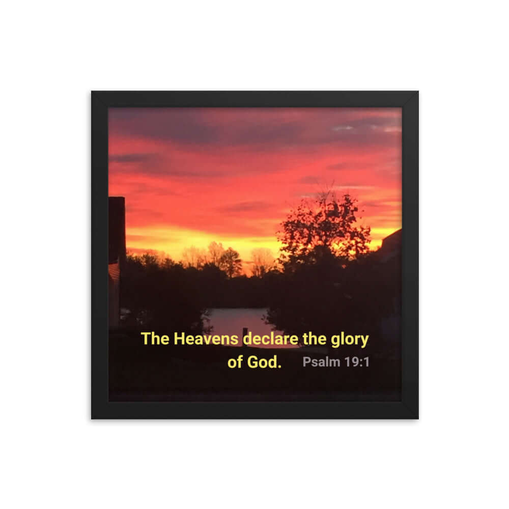 Psalm 19:1 Bible Verse, Sunset Glory Premium Luster Photo Paper Framed Poster Wall Art Black 14″×14″