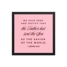 1 John 4:14 Bible Verse, We have seen Premium Luster Photo Paper Framed Poster Wall Art Black 14″×14″