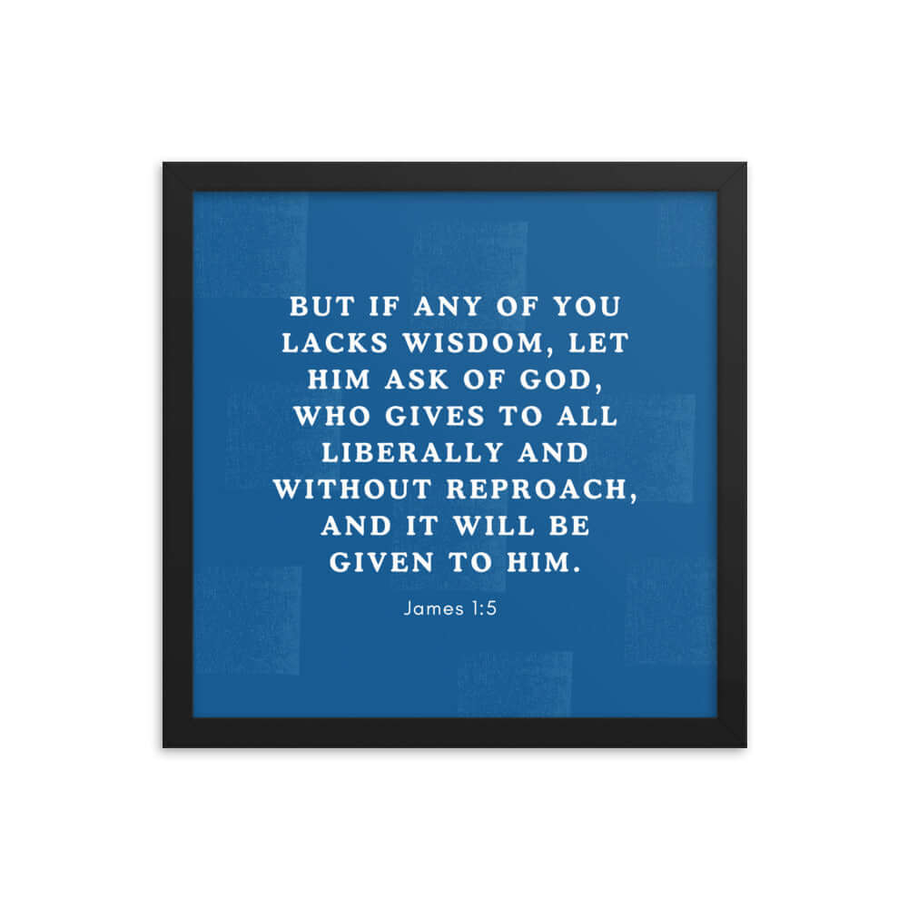 James 1:5 Bible Verse, gives to all Premium Luster Photo Paper Framed Poster Wall Art Black 14″×14″