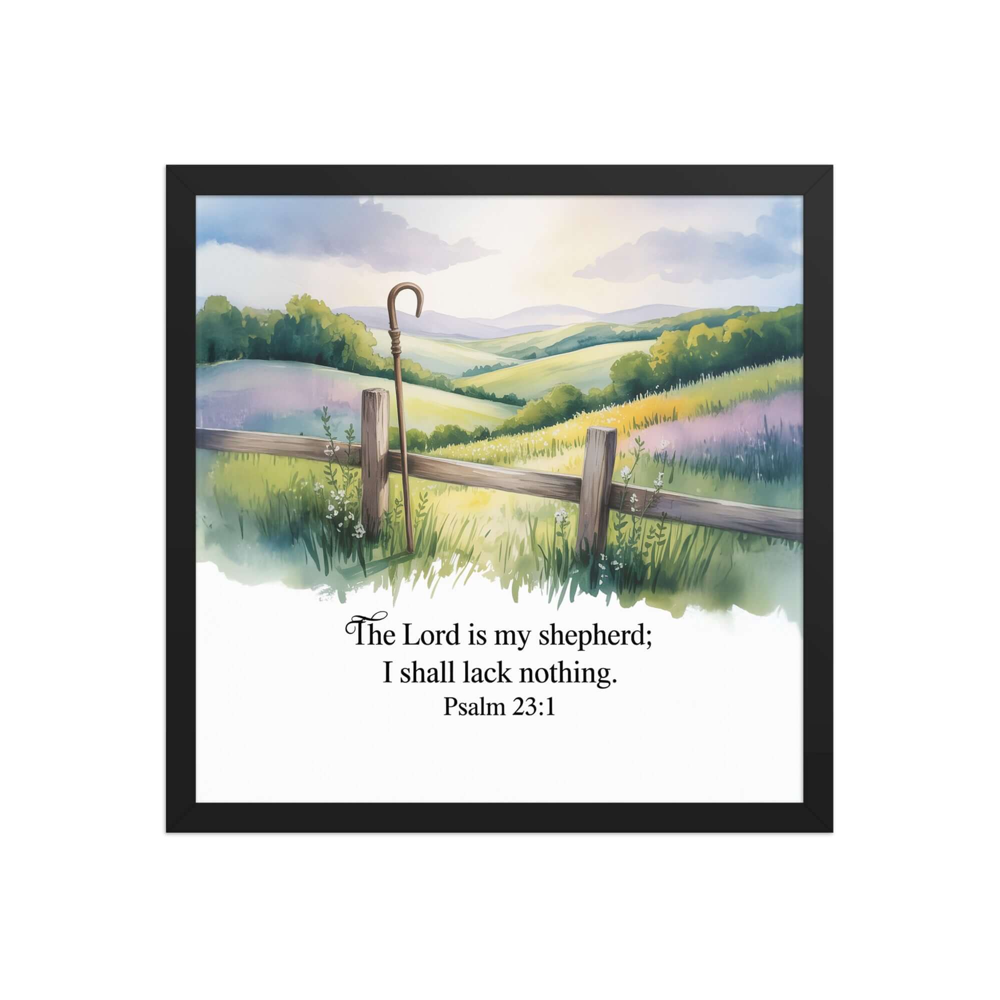 Psalm 23:1 Bible Verse, Lack Premium Luster Photo Paper Framed Poster Black 16″×16″