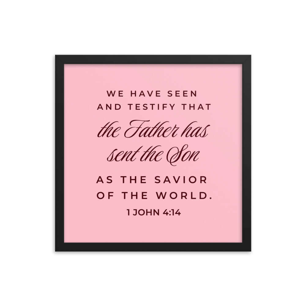 1 John 4:14 Bible Verse, We have seen Premium Luster Photo Paper Framed Poster Wall Art Black 16″×16″