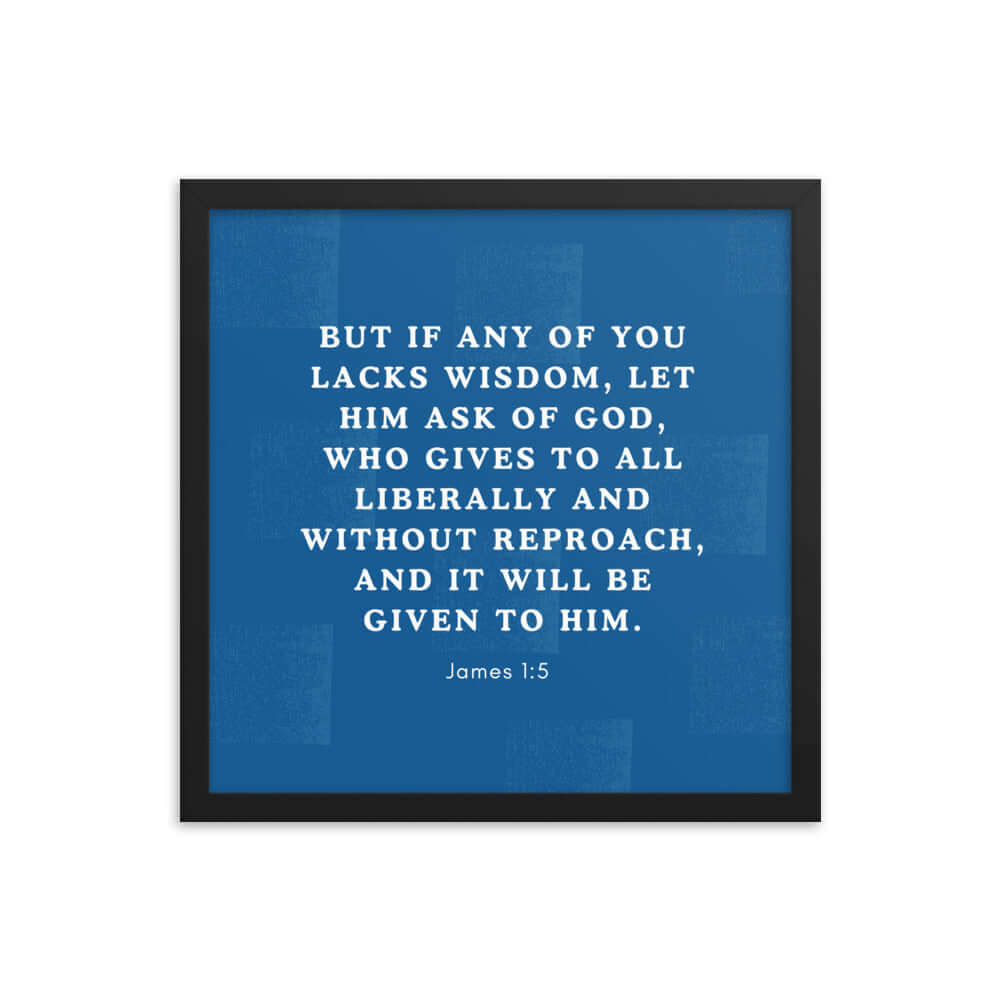 James 1:5 Bible Verse, gives to all Premium Luster Photo Paper Framed Poster Wall Art Black 16″×16″