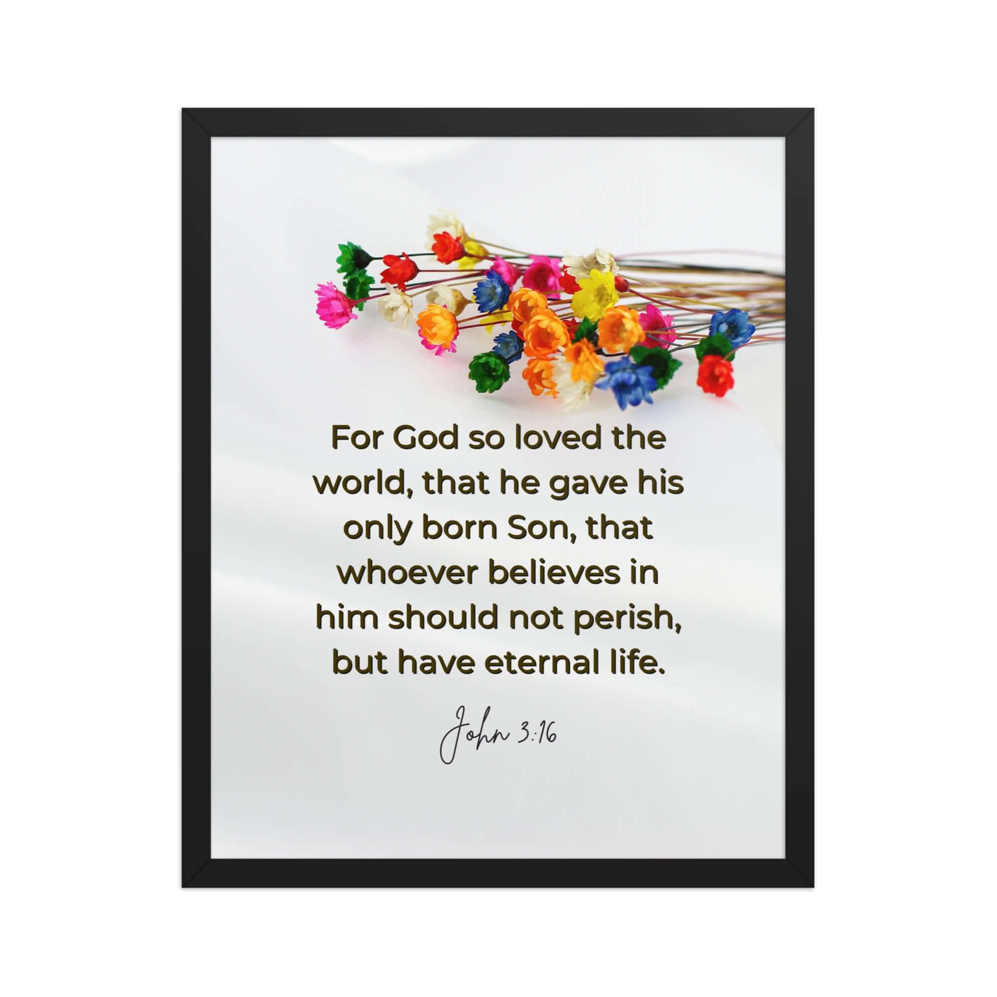 John 3:16 Bible Verse, He gave His Son Premium Luster Photo Paper Framed Poster Wall Art Black 16″×20″