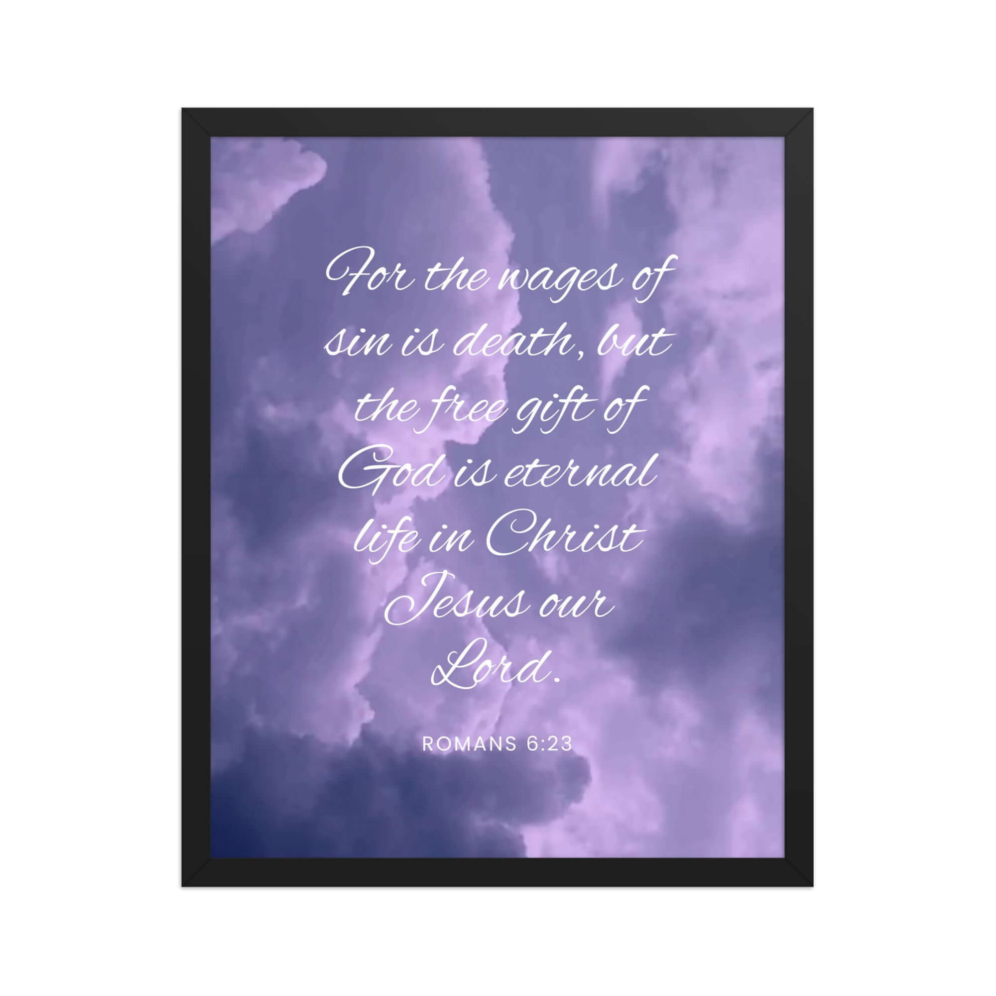Romans 6:23 Bible Verse, free gift Premium Luster Photo Paper Framed Poster Wall Art Black 16″×20″