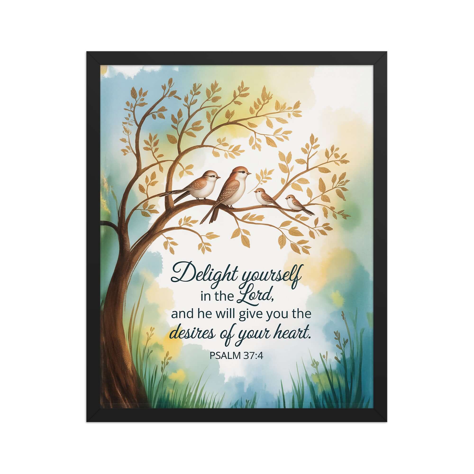 Psalm 37:4 Bible Verse, Yourself Premium Luster Photo Paper Framed Poster Black 16″×20″