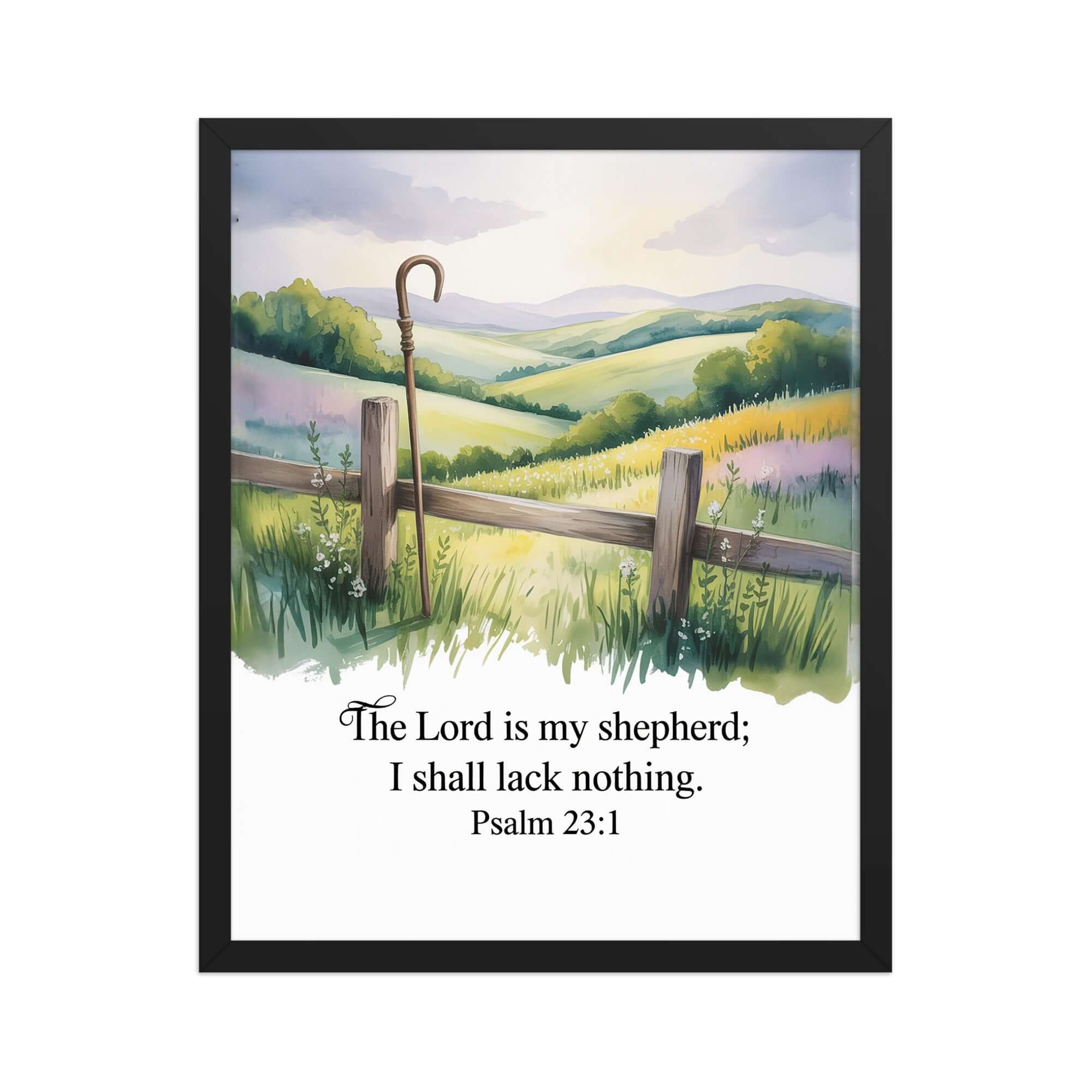 Psalm 23:1 Bible Verse, Lack Premium Luster Photo Paper Framed Poster Black 16″×20″