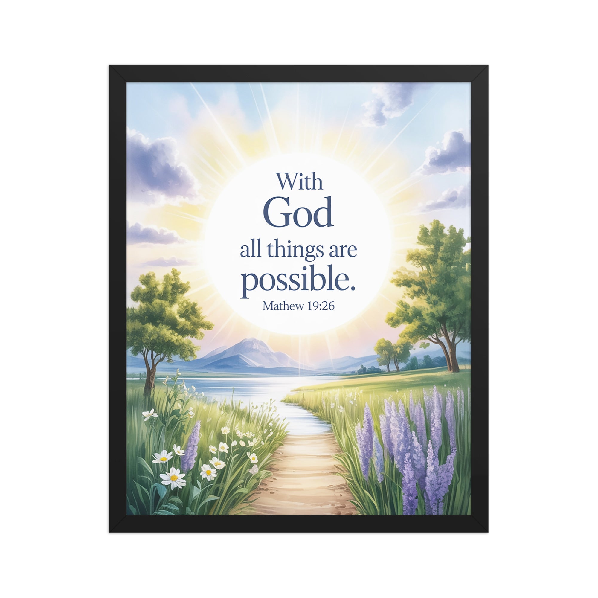 Matthew 19:26 Bible Verse Looking at Premium Luster Photo Paper Framed Poster Black 16″×20″