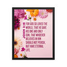 John 3:16 Bible Verse, For God So Loved Premium Luster Photo Paper Framed Poster Wall Art Black 16″×20″