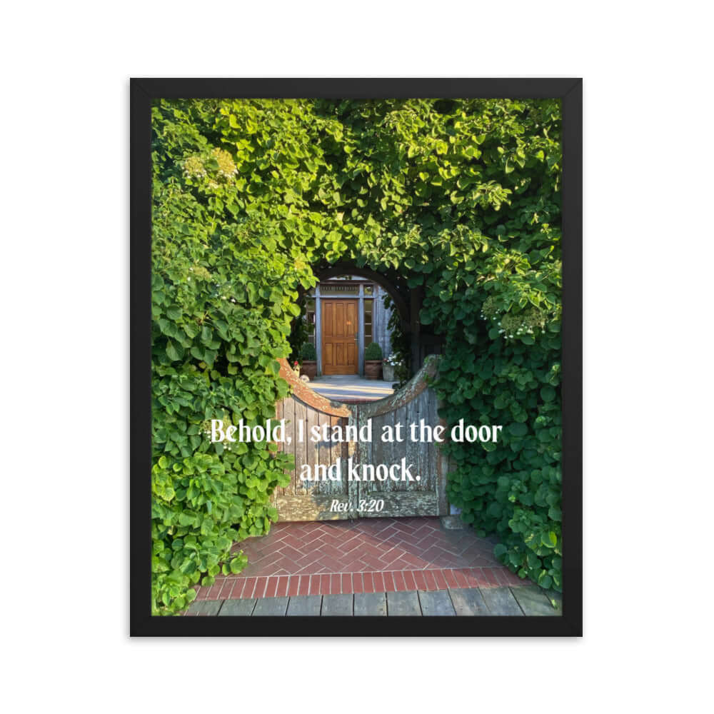 Revelation 3:20 Bible Verse, Garden Doorway Premium Luster Photo Paper Framed Poster Wall Art Black 16″×20″