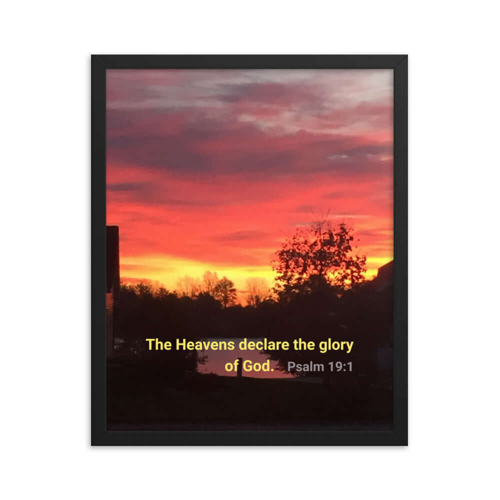 Psalm 19:1 Bible Verse, Sunset Glory Premium Luster Photo Paper Framed Poster Wall Art Black 16″×20″