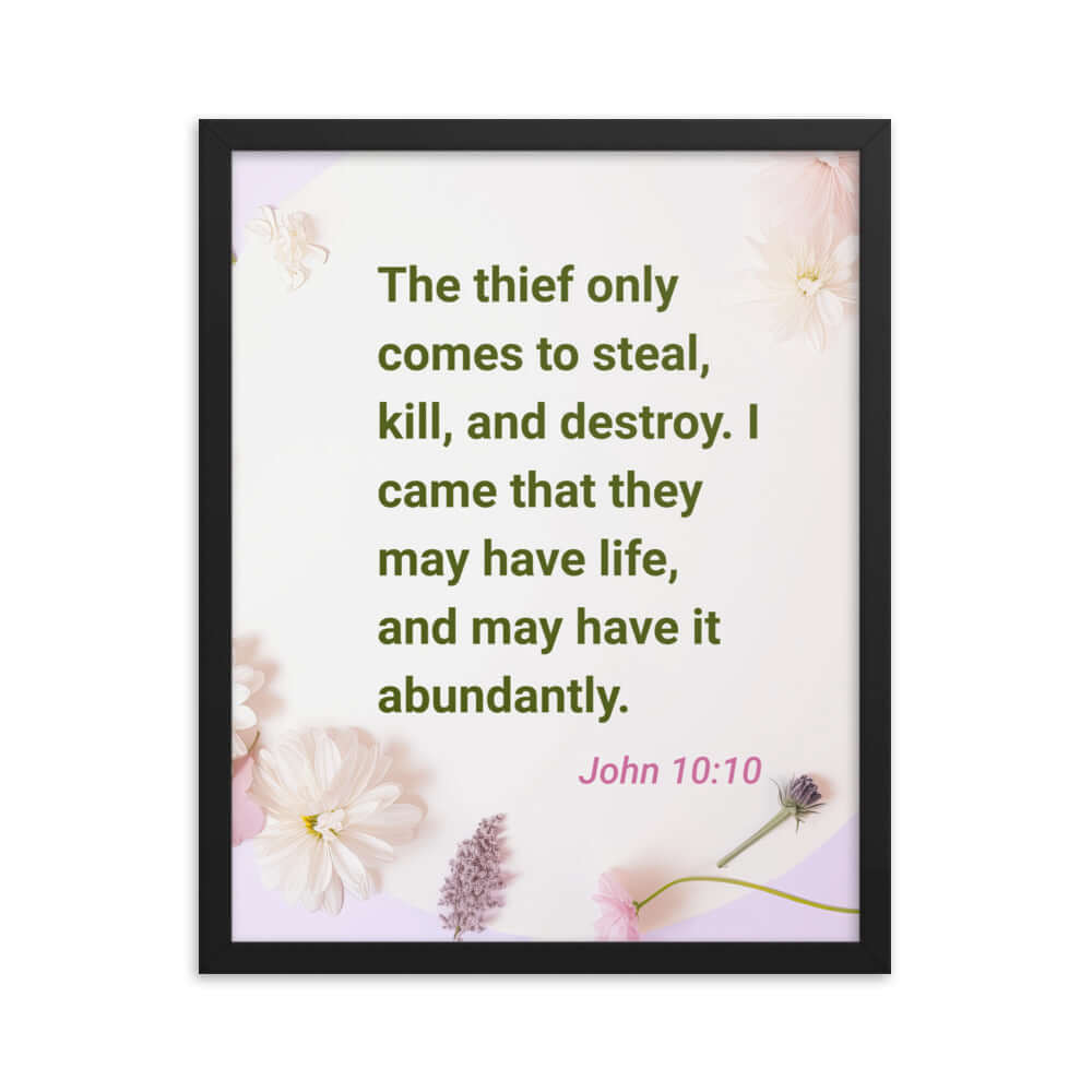 John 10:10 Bible Verse, Abundant Life Premium Luster Photo Paper Framed Poster Wall Art Black 16″×20″