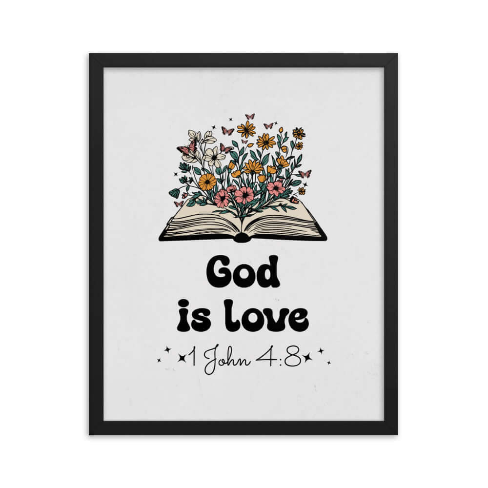 1 John 4:8 Bible Verse, God is Love Premium Luster Photo Paper Framed Poster Wall Art Black 16″×20″