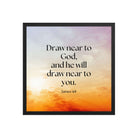 James 4:8 Bible Verse, he will draw Premium Luster Photo Paper Framed Poster Wall Art Black 18″×18″
