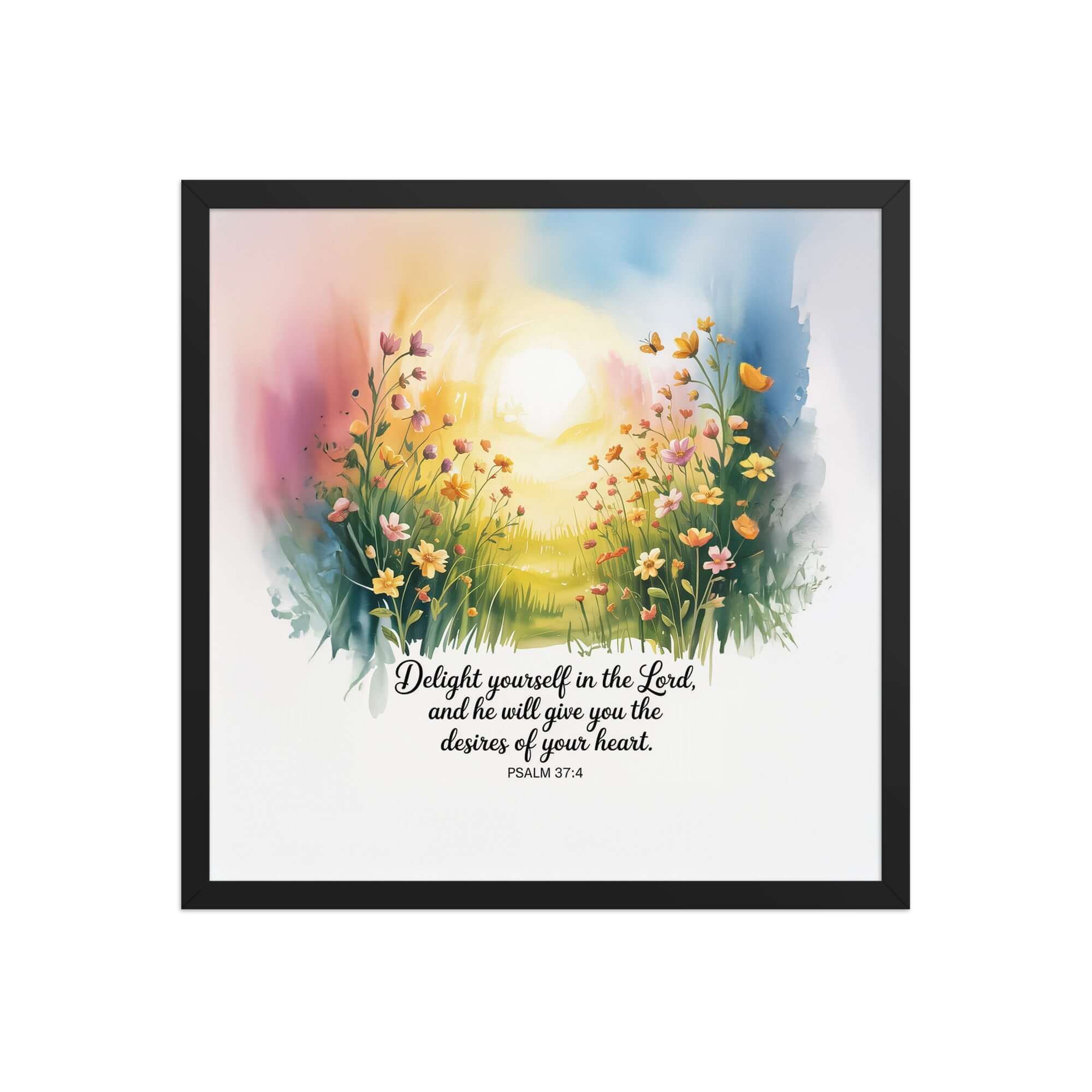 Psalm 37:4 Bible Verse, will give Premium Luster Photo Paper Framed Poster Black 18″×18″