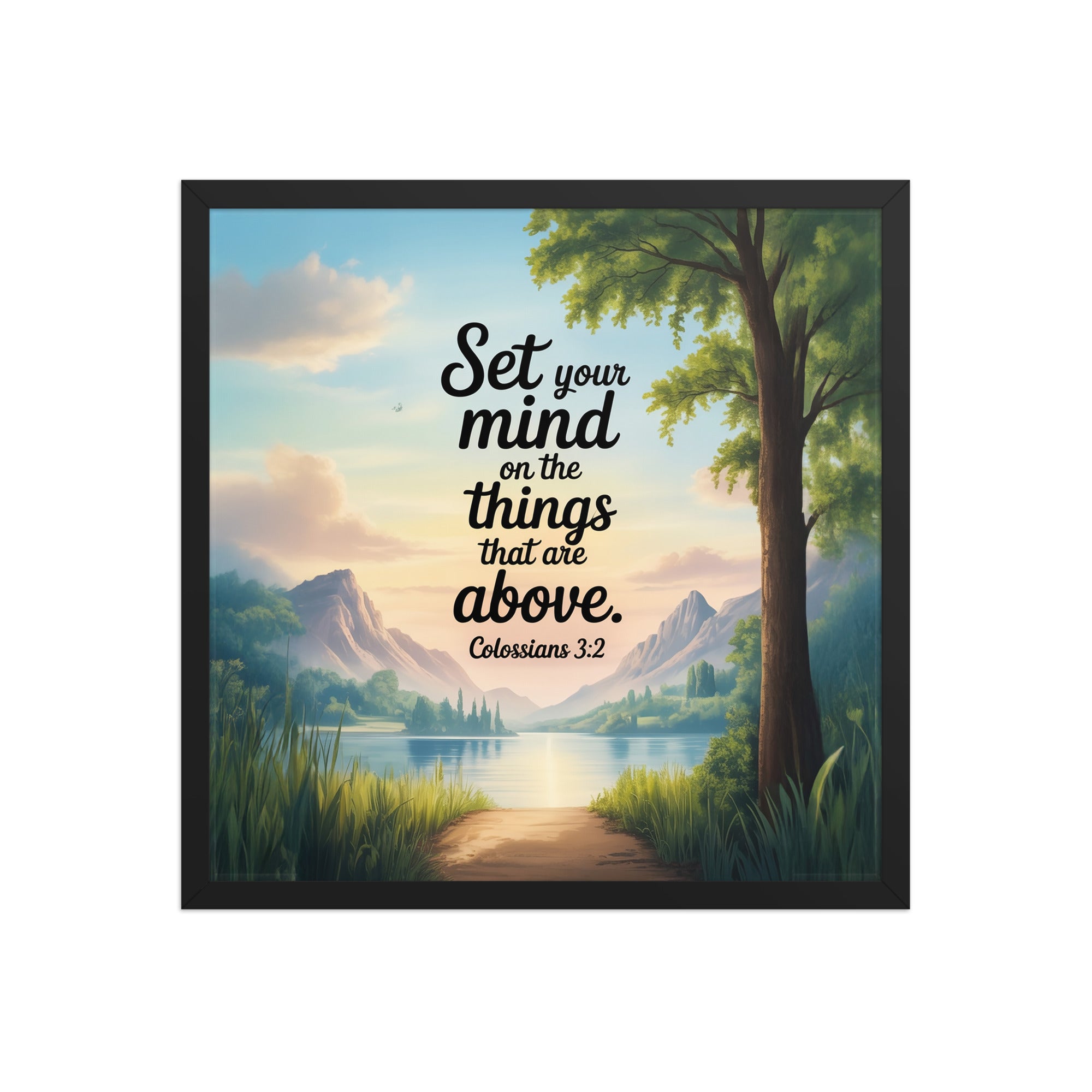 Colossians 3:2 Bible Verse Set Premium Luster Photo Paper Framed Poster Black 18″×18″