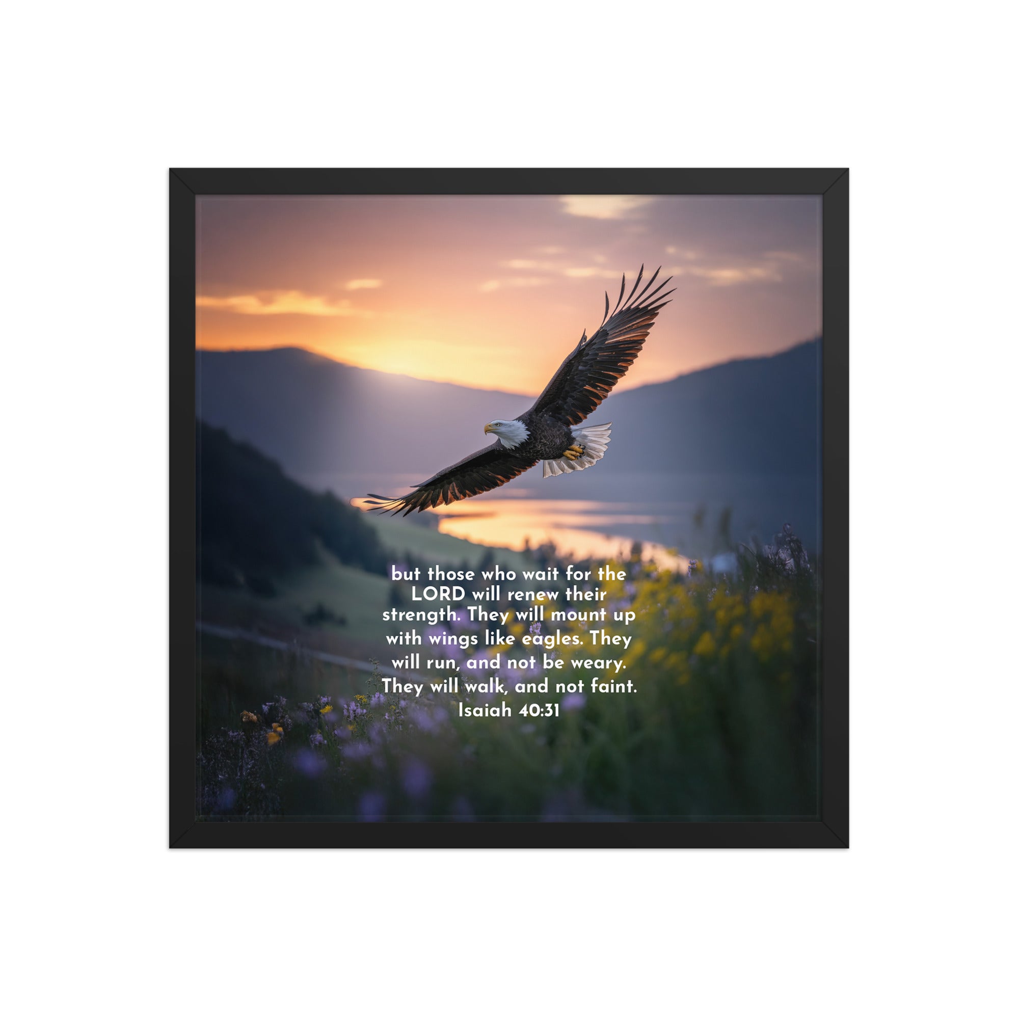 Isaiah 40:31 Bible Verse Renew Strength Premium Luster Photo Paper Framed Poster Black 18″×18″