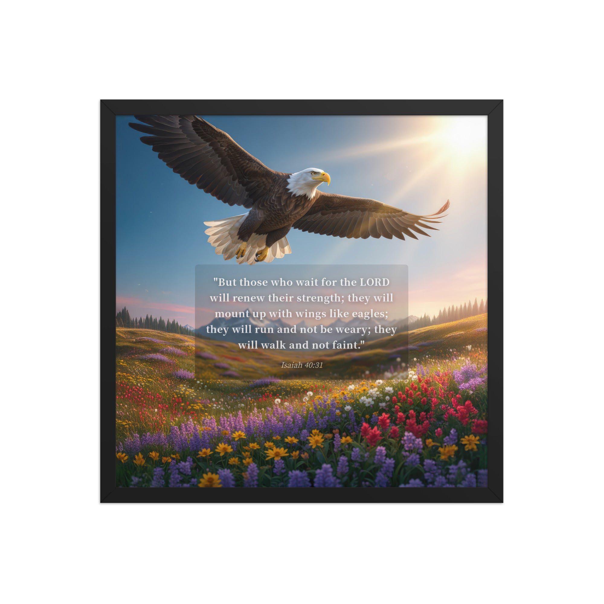 Isaiah 40:31 Bible Verse Who Wait Premium Luster Photo Paper Framed Poster Black 18″×18″