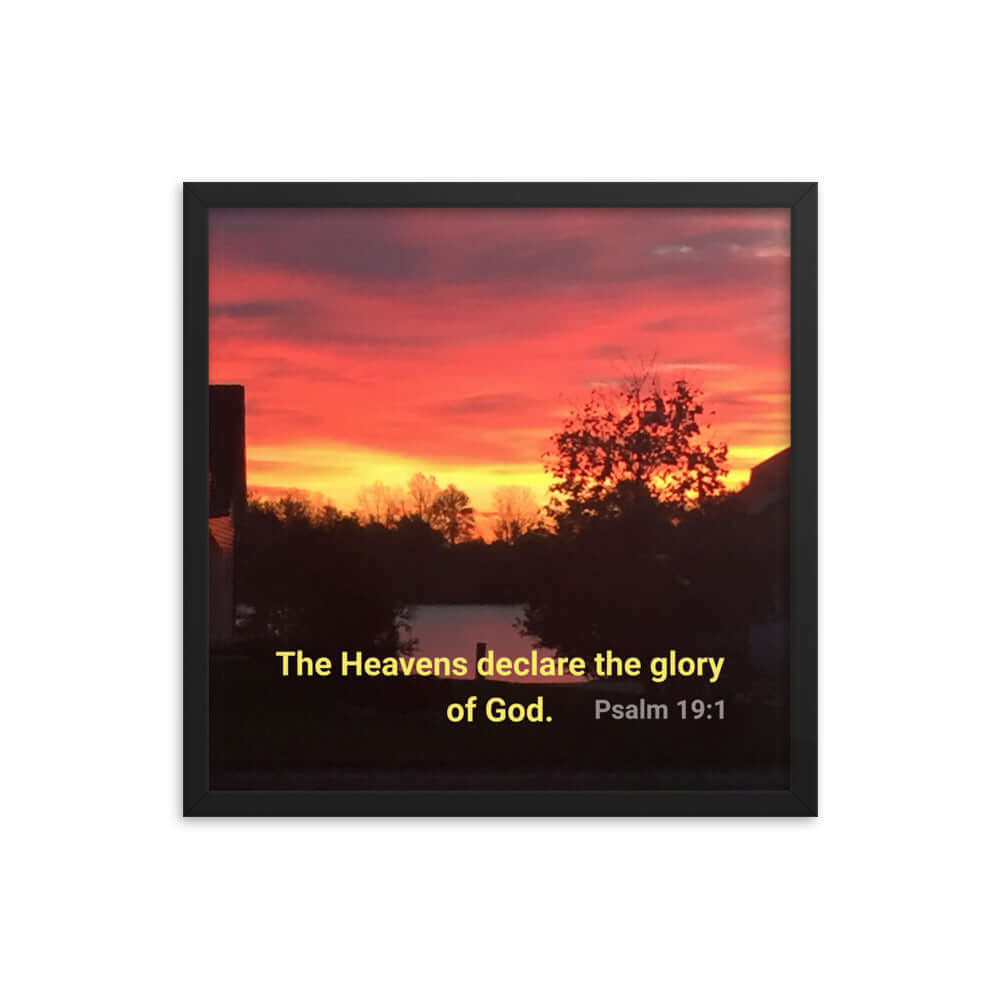 Psalm 19:1 Bible Verse, Sunset Glory Premium Luster Photo Paper Framed Poster Wall Art Black 18″×18″