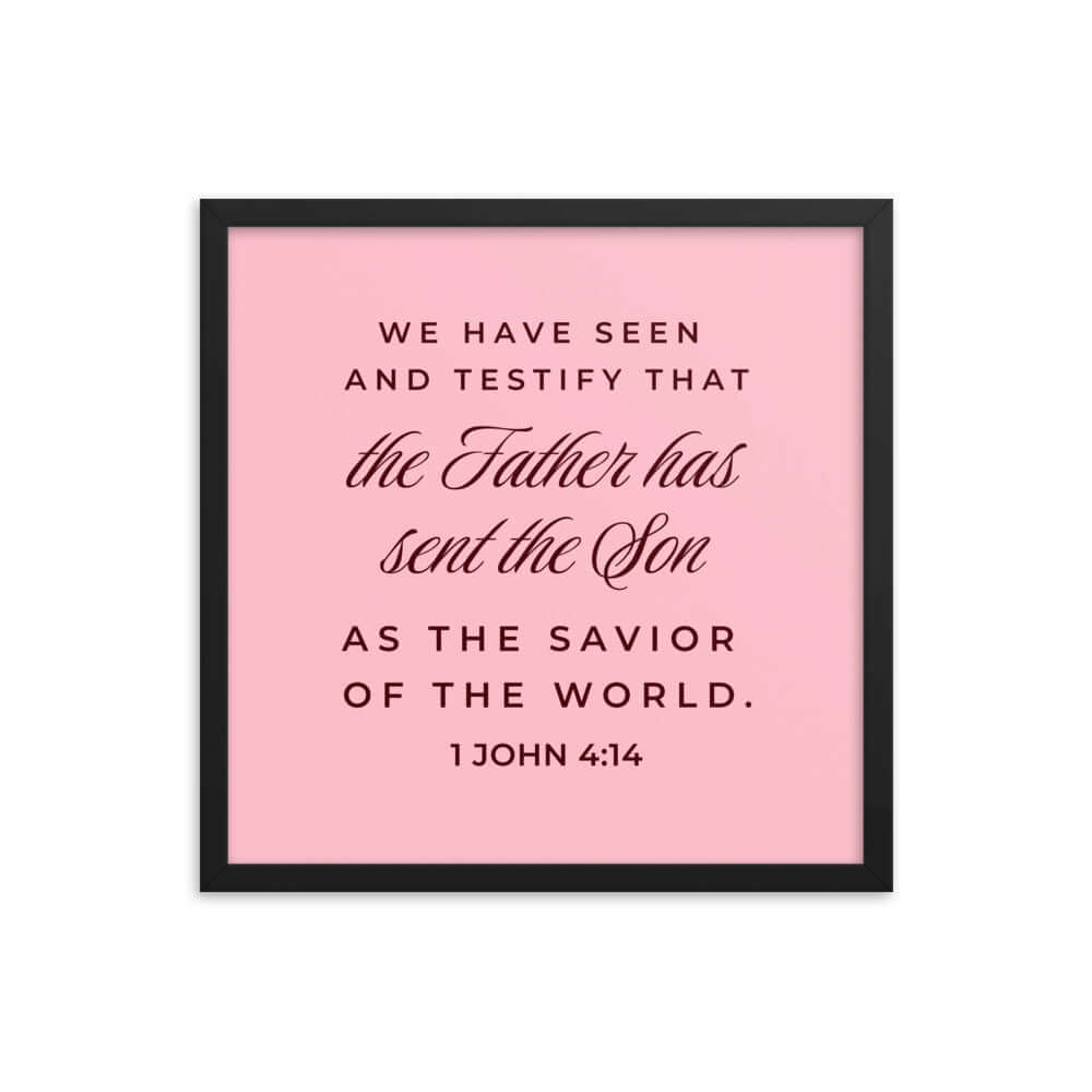 1 John 4:14 Bible Verse, We have seen Premium Luster Photo Paper Framed Poster Wall Art Black 18″×18″