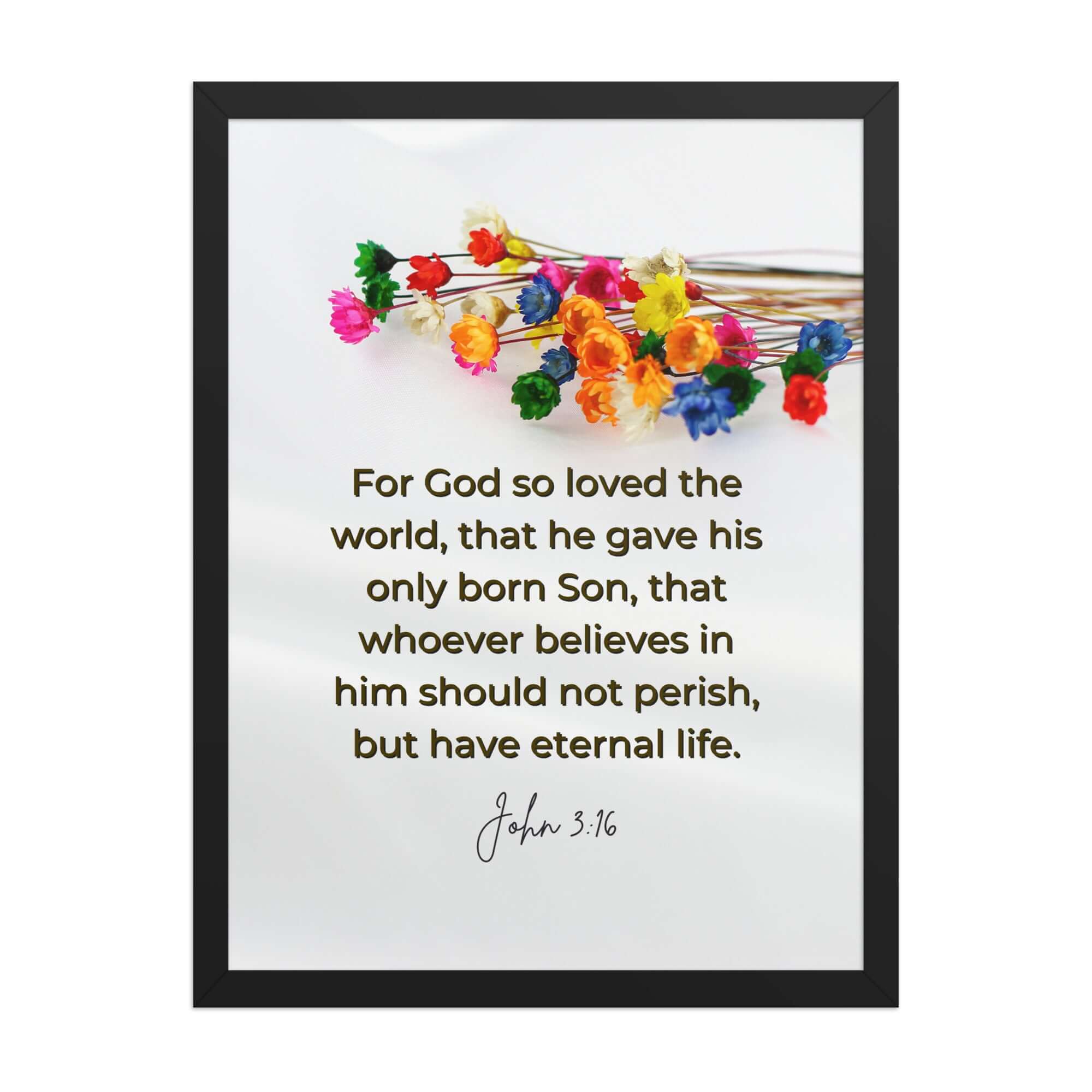 John 3:16 Bible Verse, He gave His Son Premium Luster Photo Paper Framed Poster Wall Art Black 18″×24″