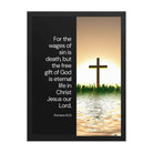 Romans 6:23 Bible Verse, the wages Premium Luster Photo Paper Framed Poster Wall Art Black 18″×24″