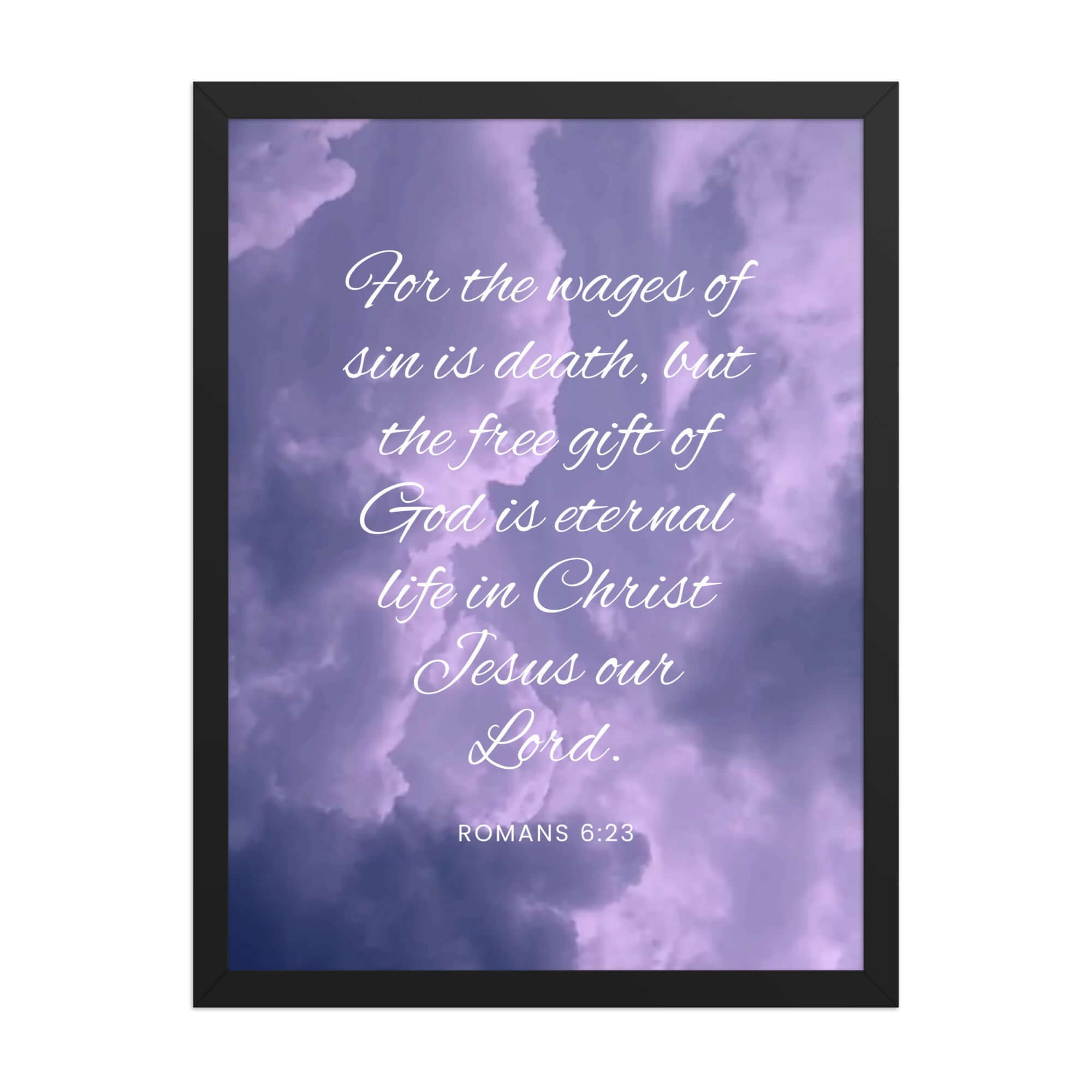 Romans 6:23 Bible Verse, free gift Premium Luster Photo Paper Framed Poster Wall Art Black 18″×24″
