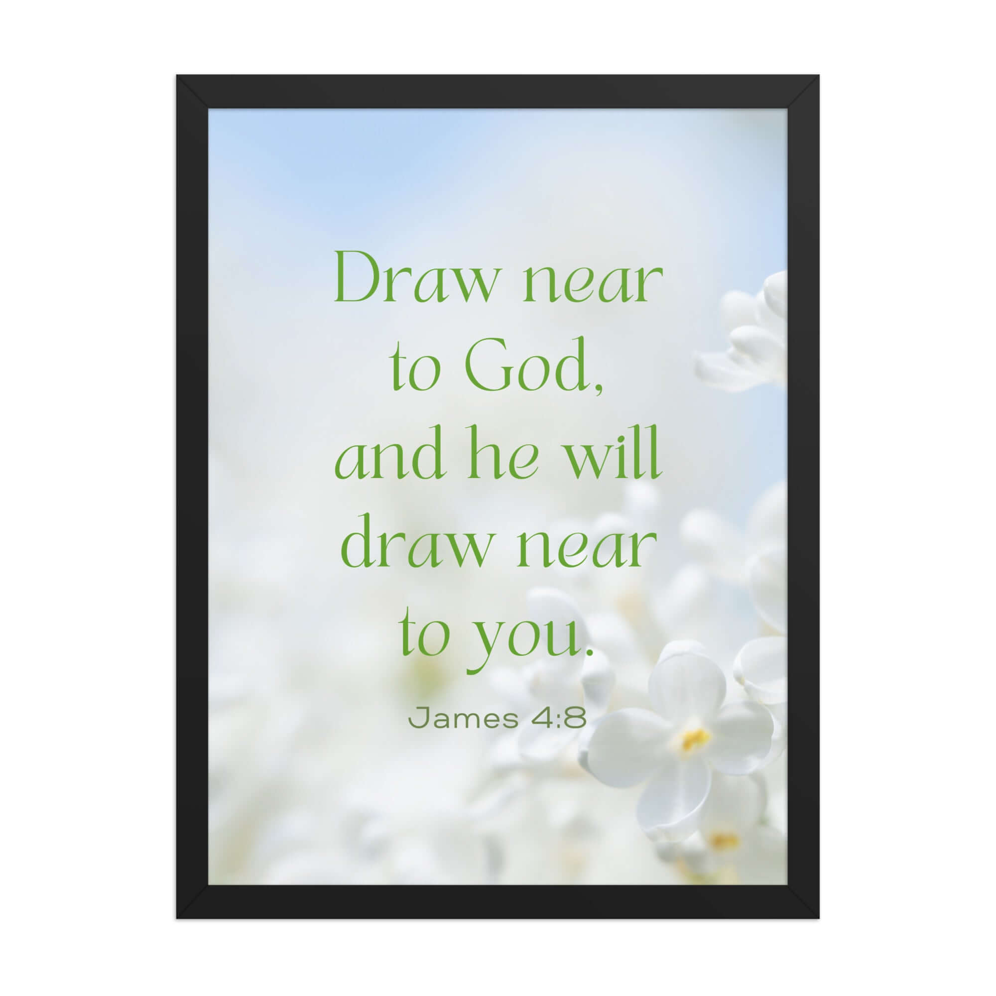 James 4:8 Bible Verse, Draw near Premium Luster Photo Paper Framed Poster Wall Art Black 18″×24″
