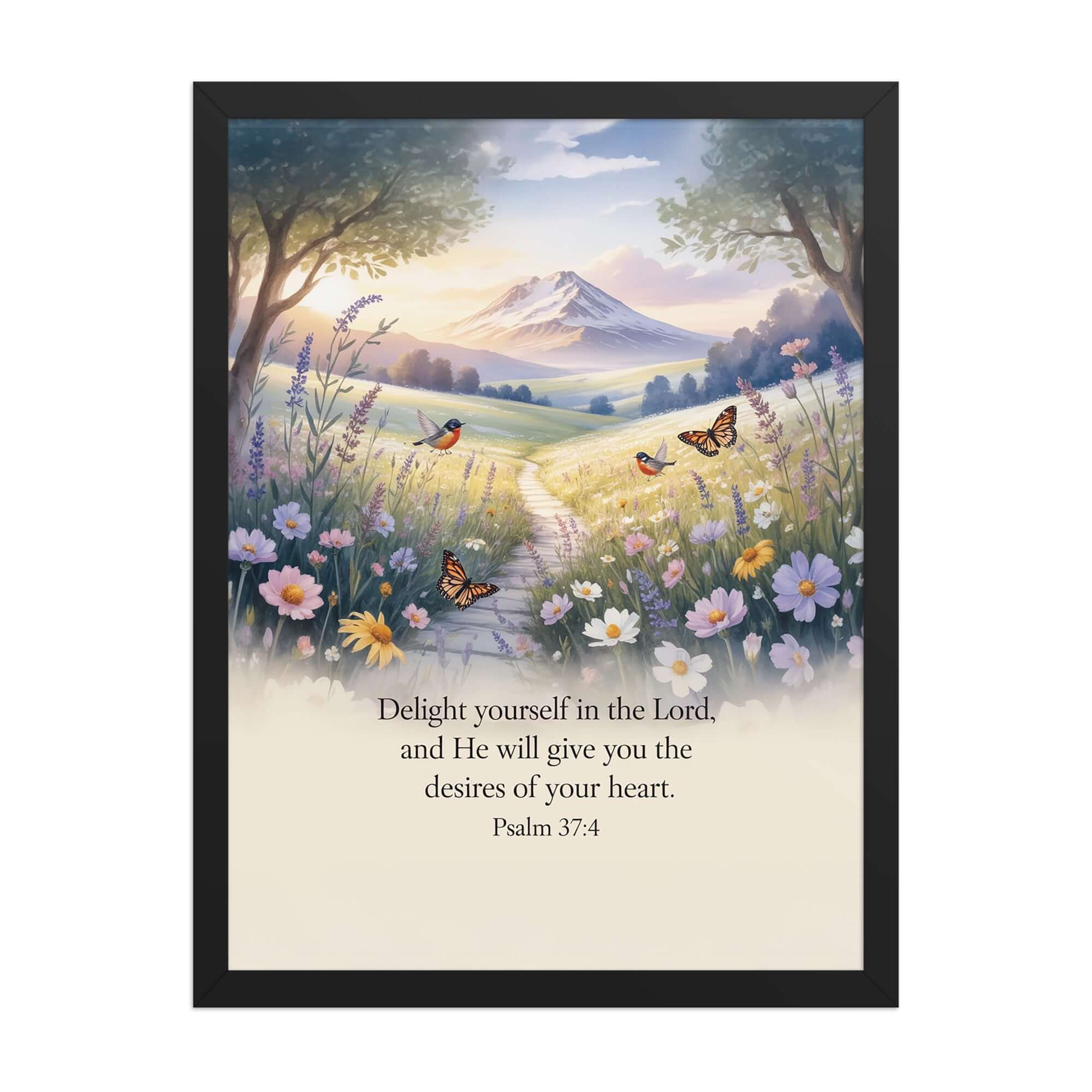Psalm 37:4 Bible Verse, Delight Premium Luster Photo Paper Framed Poster Black 18″×24″