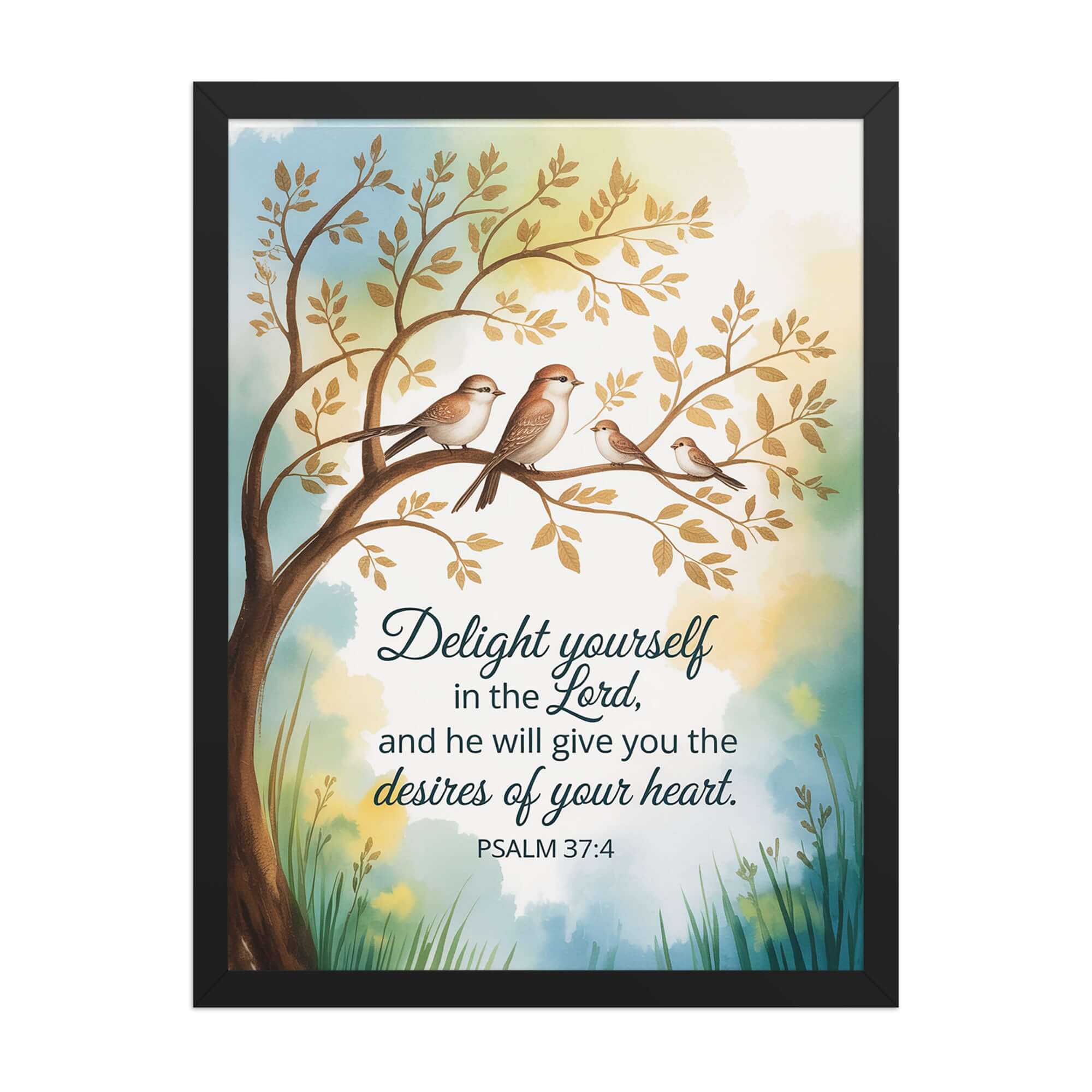 Psalm 37:4 Bible Verse, Yourself Premium Luster Photo Paper Framed Poster Black 18″×24″