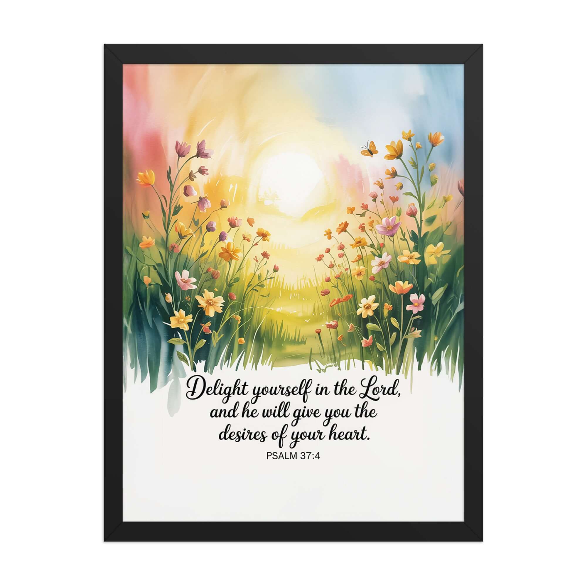 Psalm 37:4 Bible Verse, will give Premium Luster Photo Paper Framed Poster Black 18″×24″