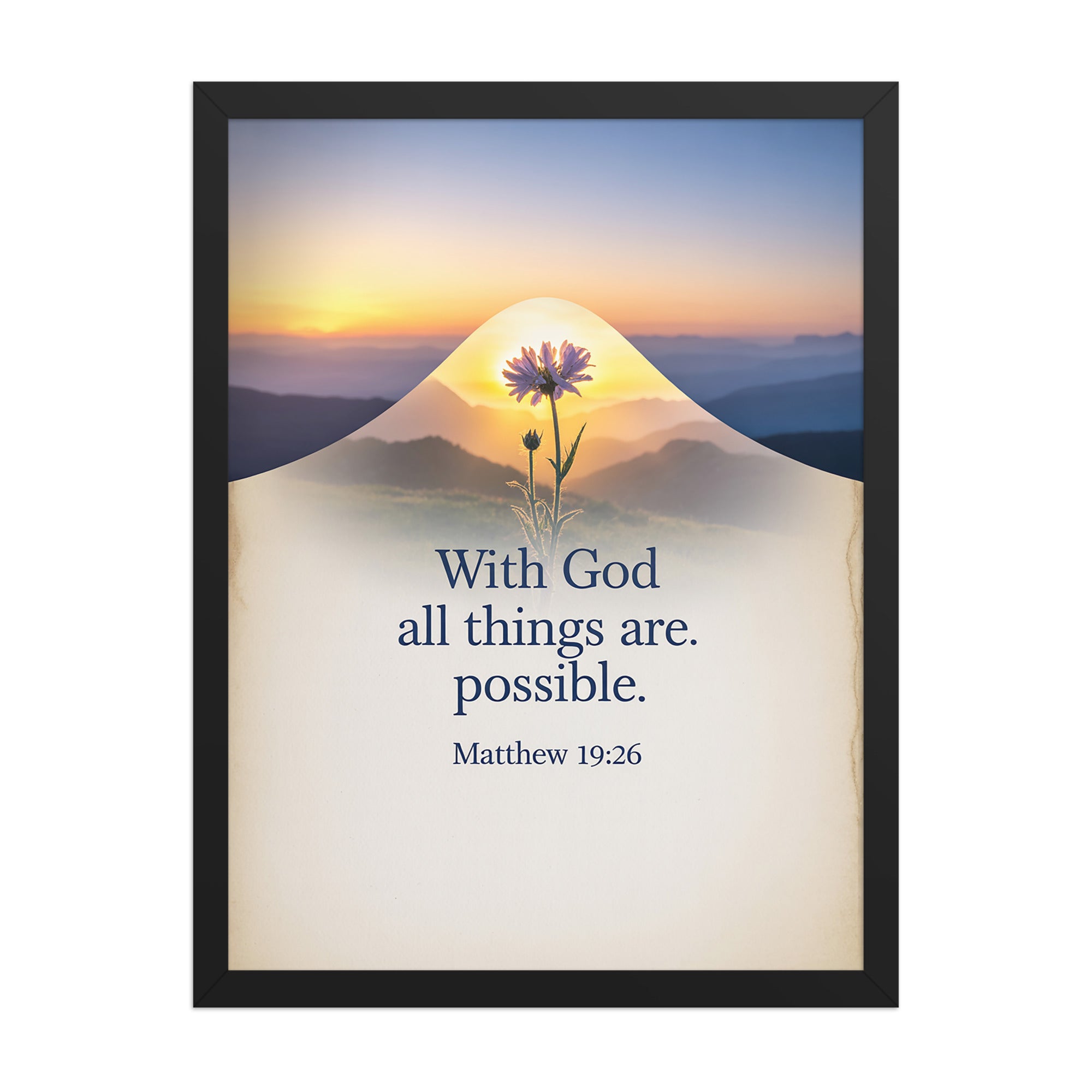 Matthew 19:26 Bible Verse at them Premium Luster Photo Paper Framed Poster Black 18″×24″