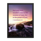 1 Corinthians 2:5 Bible Verse, power of God Premium Luster Photo Paper Framed Poster Wall Art Black 18″×24″