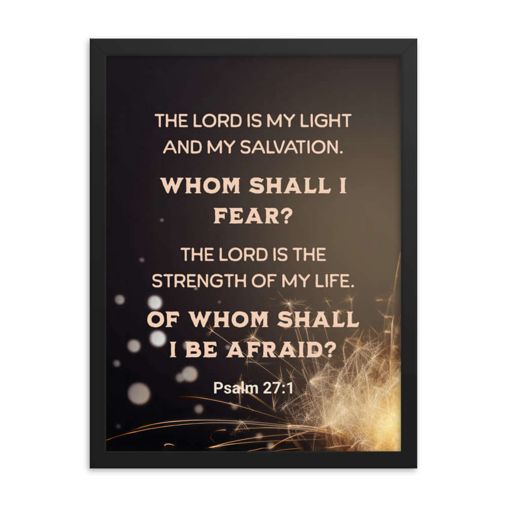 Psalm 27:1 Bible Verse, The LORD is My Light Premium Luster Photo Paper Framed Poster Wall Art Black 18″×24″