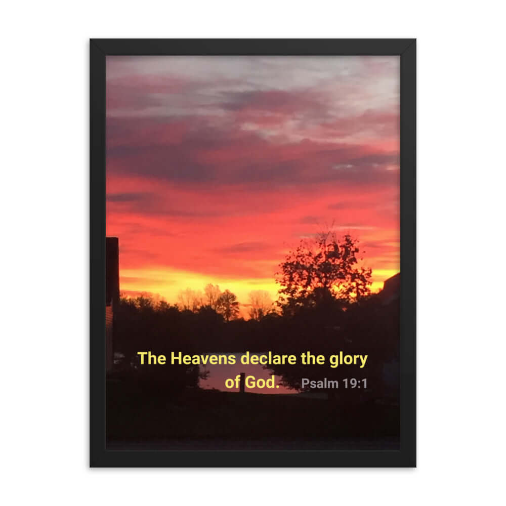 Psalm 19:1 Bible Verse, Sunset Glory Premium Luster Photo Paper Framed Poster Wall Art Black 18″×24″
