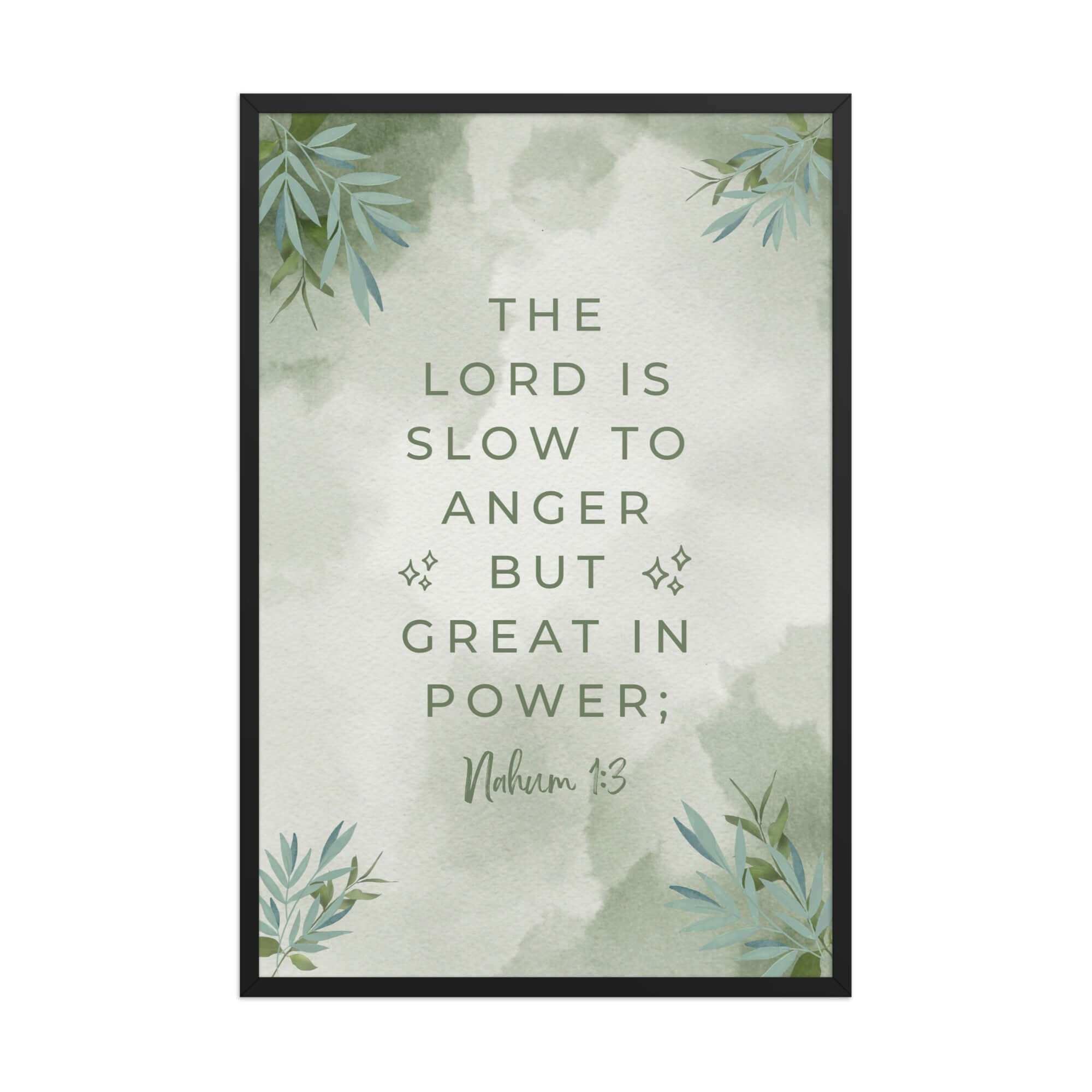 Nahum 1:3 Bible Verse, The Lord is slow Premium Luster Photo Paper Framed Poster Wall Art Black 24″×36″