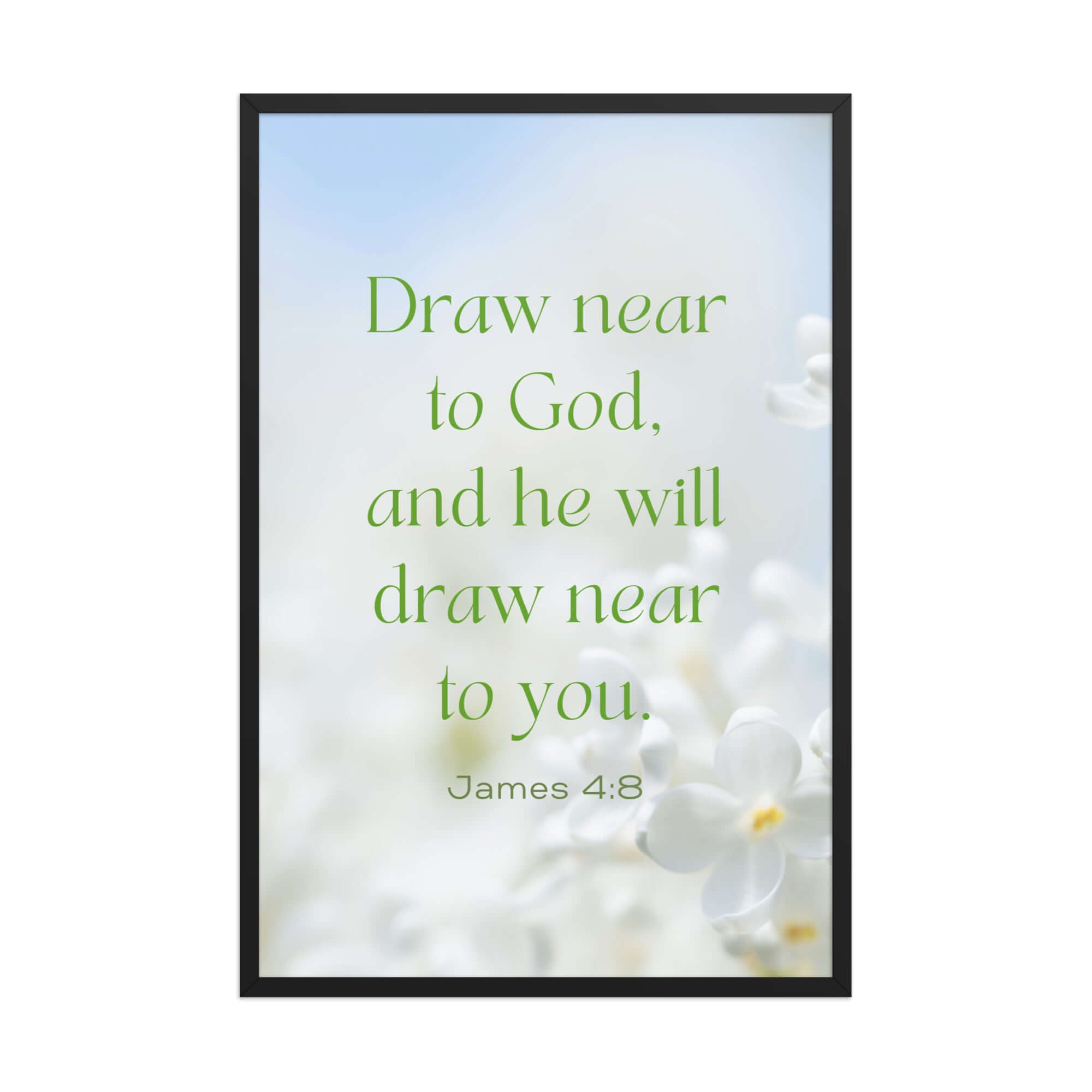 James 4:8 Bible Verse, Draw near Premium Luster Photo Paper Framed Poster Wall Art Black 24″×36″