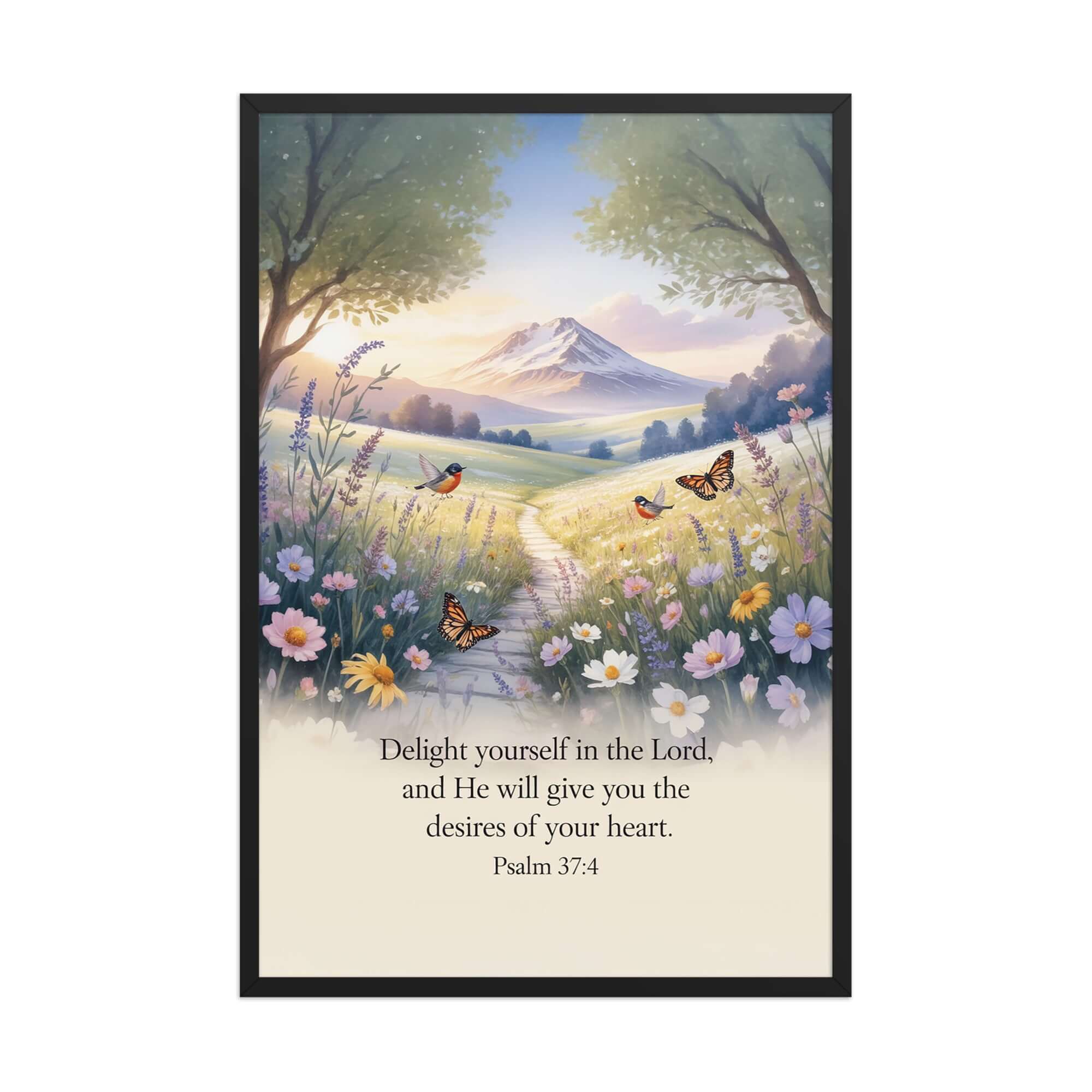 Psalm 37:4 Bible Verse, Delight Premium Luster Photo Paper Framed Poster Black 24″×36″