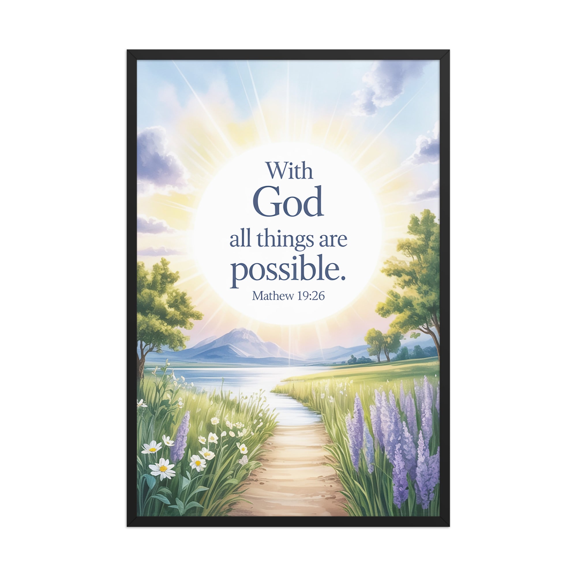 Matthew 19:26 Bible Verse Looking at Premium Luster Photo Paper Framed Poster Black 24″×36″