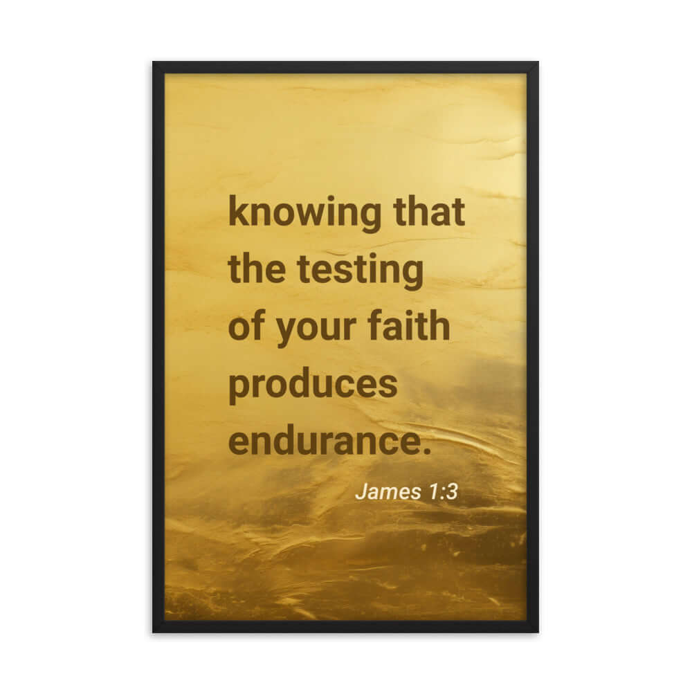 James 1:3 Bible Verse, testing of your faith Premium Luster Photo Paper Framed Poster Wall Art Black 24″×36″