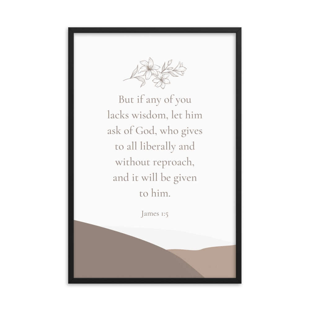 James 1:5 Bible Verse, ask of God Premium Luster Photo Paper Framed Poster Wall Art Black 24″×36″