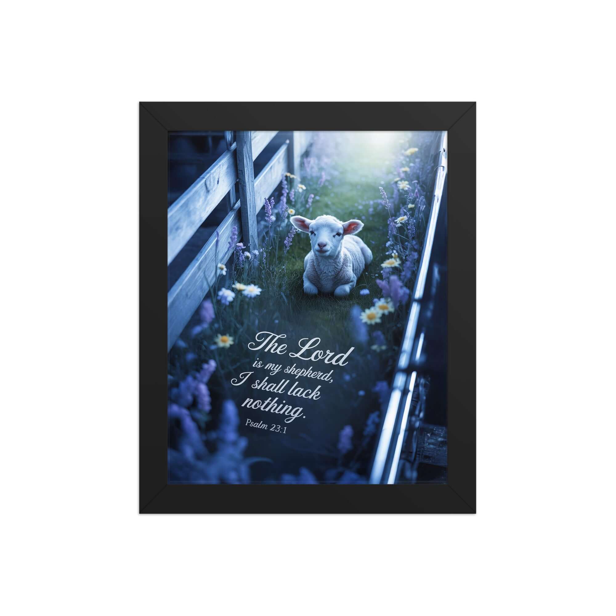 Psalm 23:1 Bible Verse, Shepherd Premium Luster Photo Paper Framed Poster Black 8″×10″