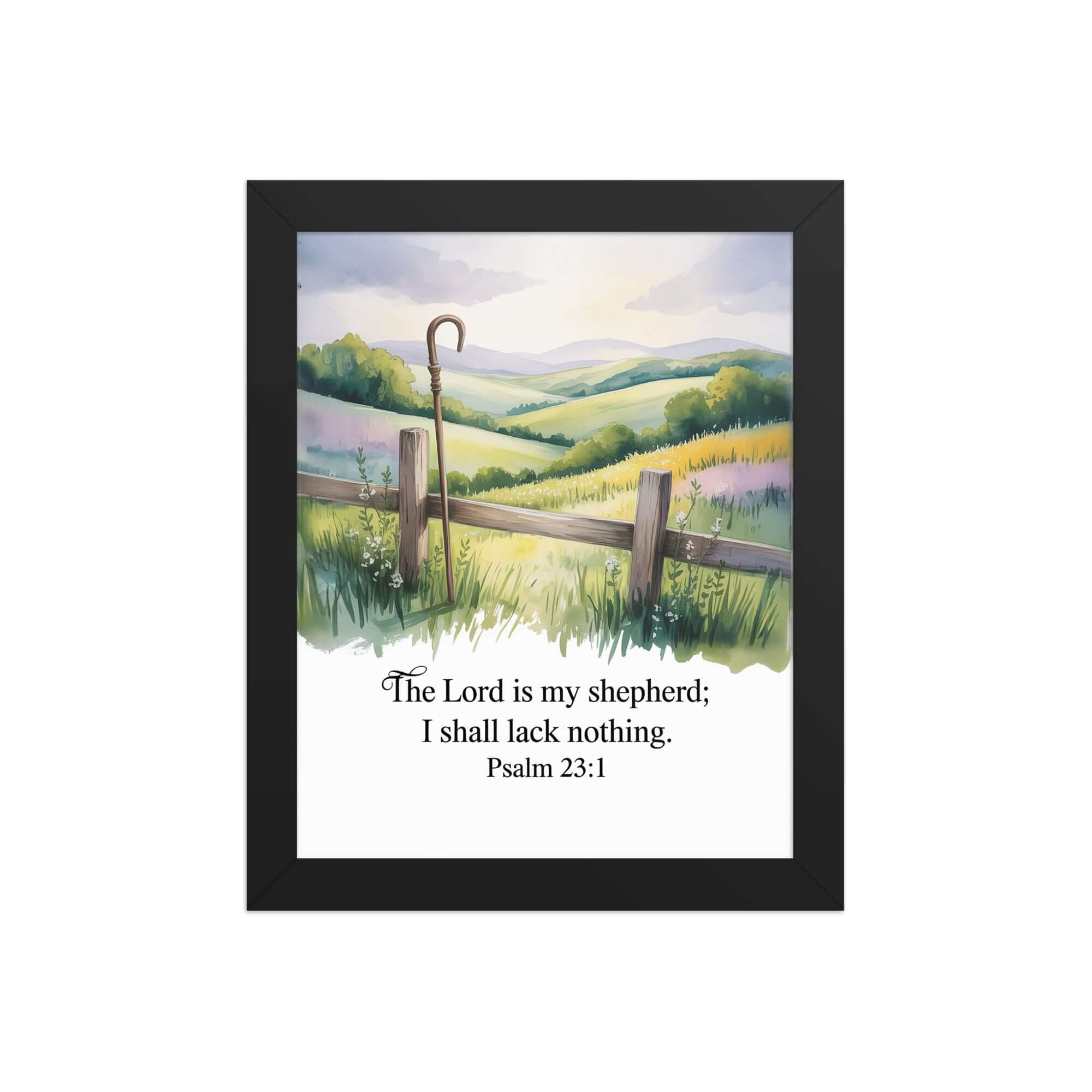 Psalm 23:1 Bible Verse, Lack Premium Luster Photo Paper Framed Poster Black 8″×10″
