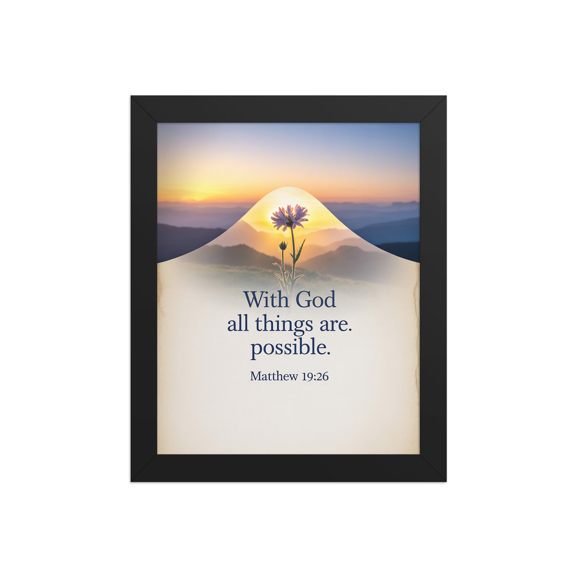 Matthew 19:26 Bible Verse at them Premium Luster Photo Paper Framed Poster Black 8″×10″
