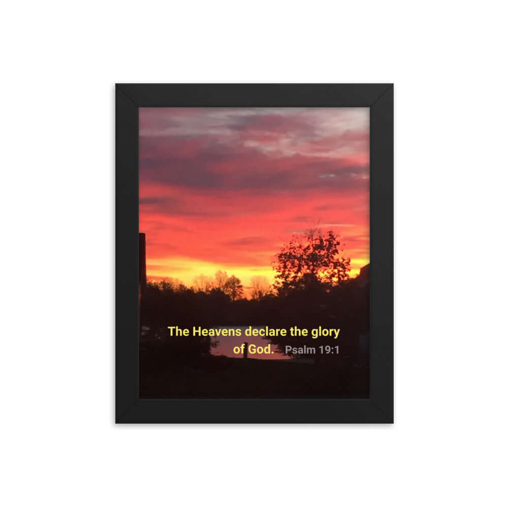 Psalm 19:1 Bible Verse, Sunset Glory Premium Luster Photo Paper Framed Poster Wall Art Black 8″×10″