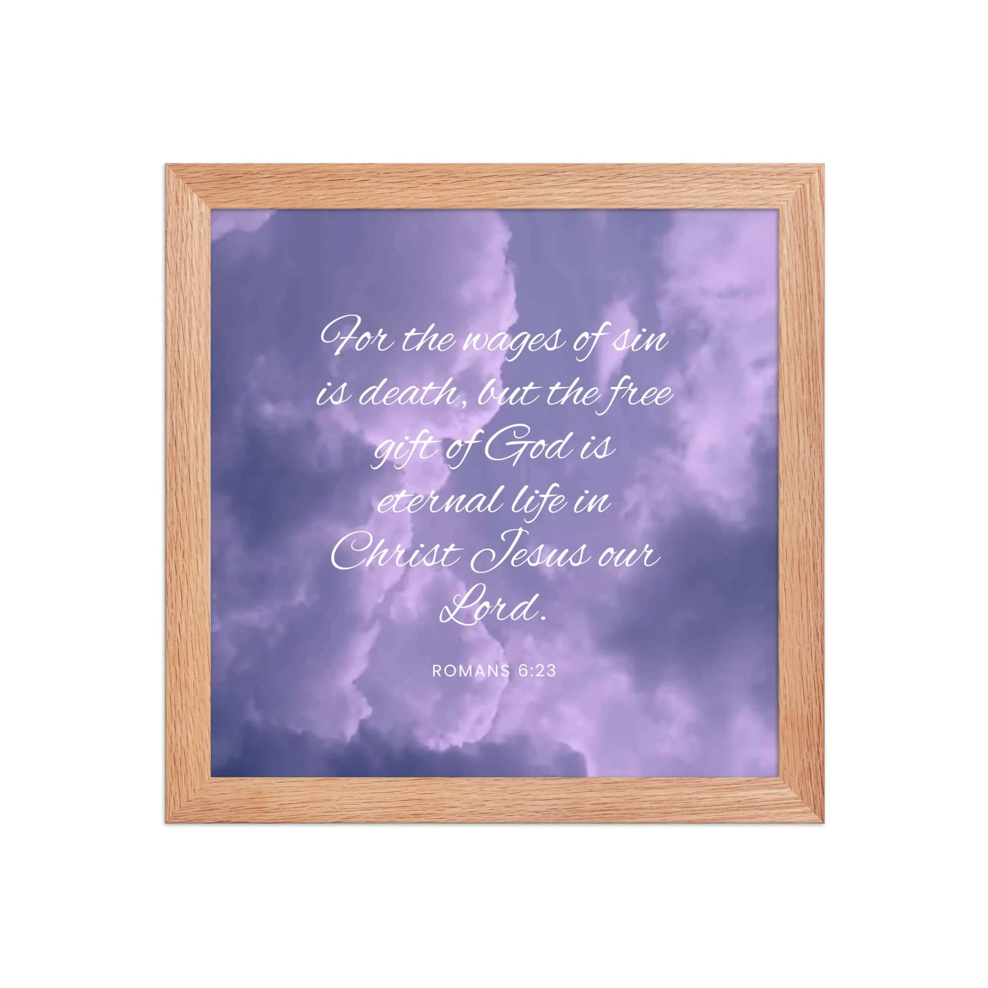 Romans 6:23 Bible Verse, free gift Premium Luster Photo Paper Framed Poster Wall Art Red Oak 10″×10″